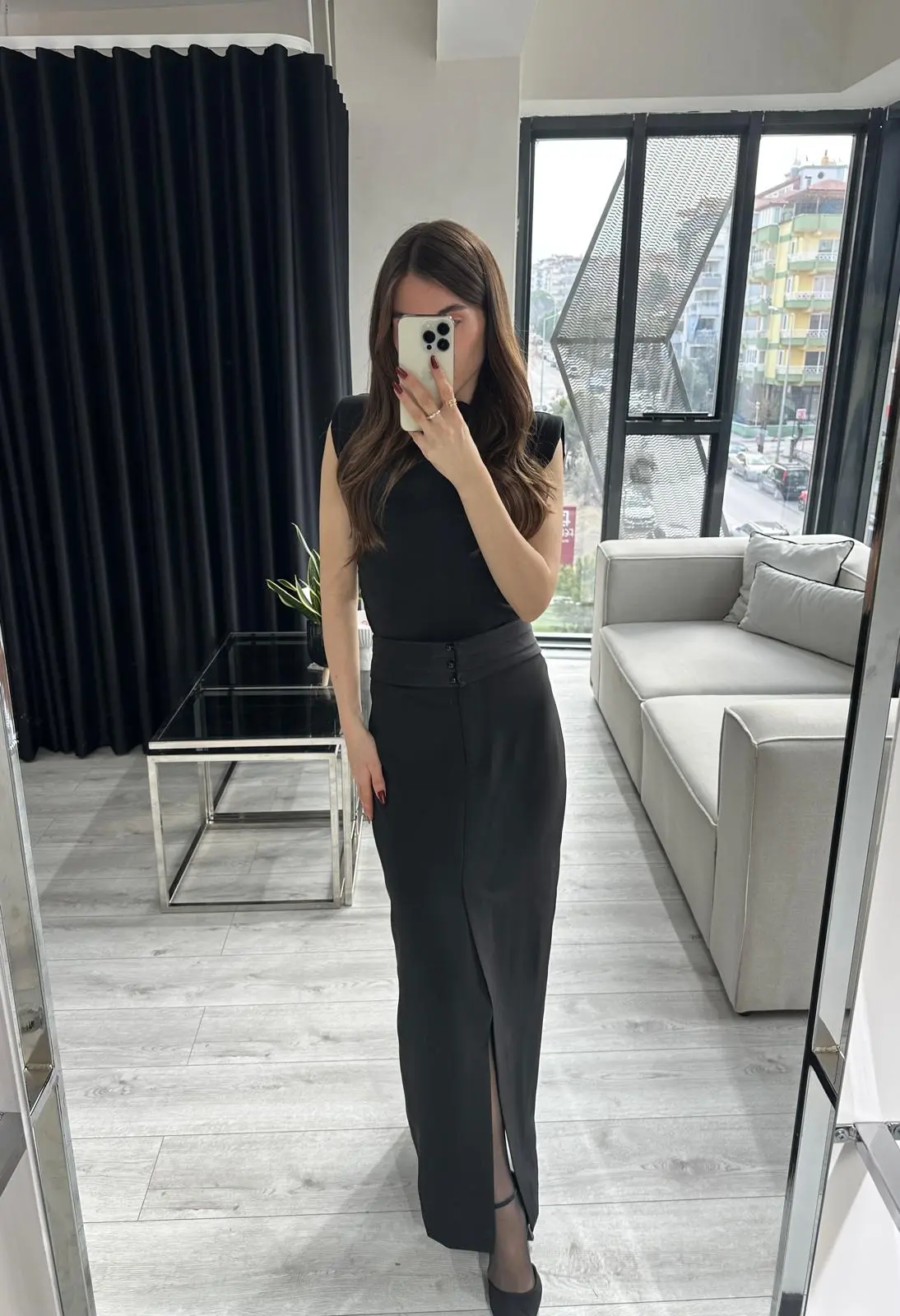 SATEN KEMER DETAYLI MAXİ KALEM ETEK