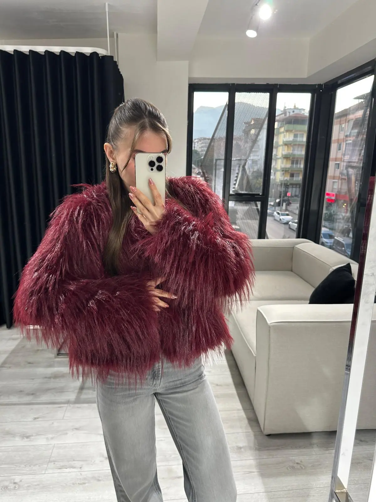 BORDO UZUN TÜYLÜ KÜRK