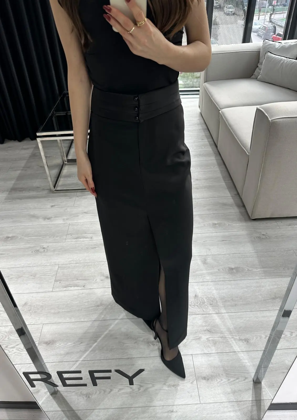 SATEN KEMER DETAYLI MAXİ KALEM ETEK