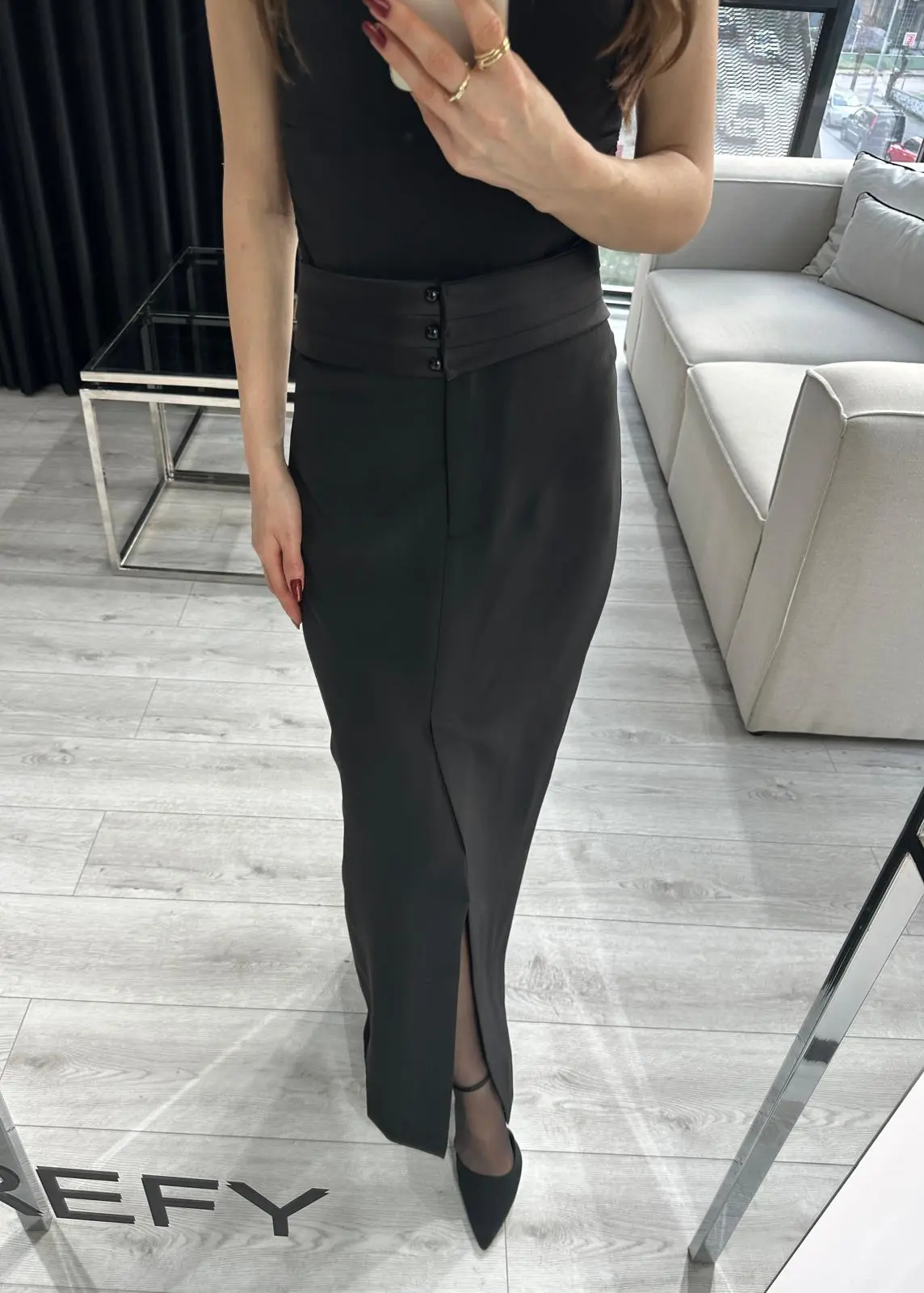 SATEN KEMER DETAYLI MAXİ KALEM ETEK