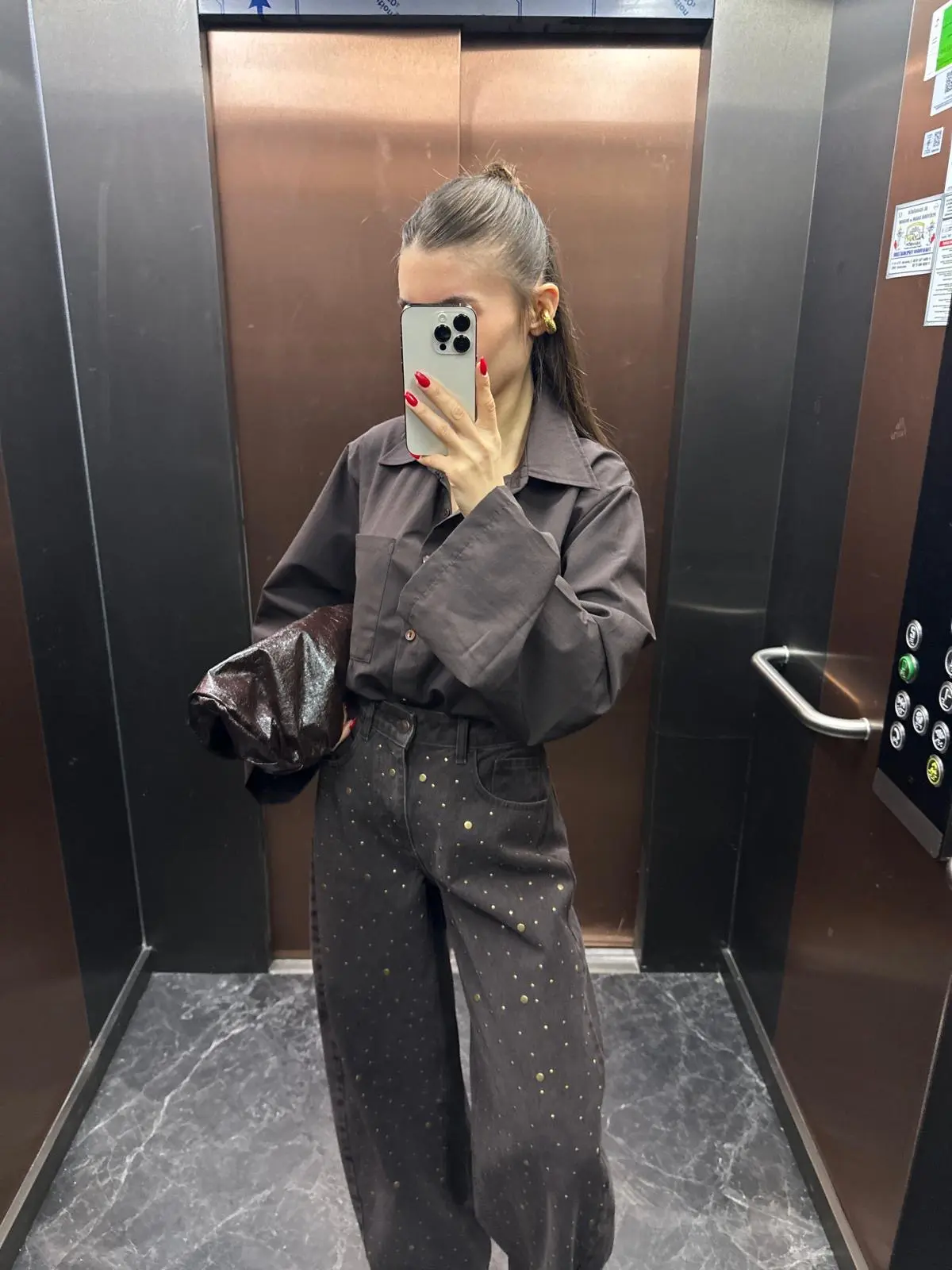 KAHVE DROP DETAYLI BALON JEAN