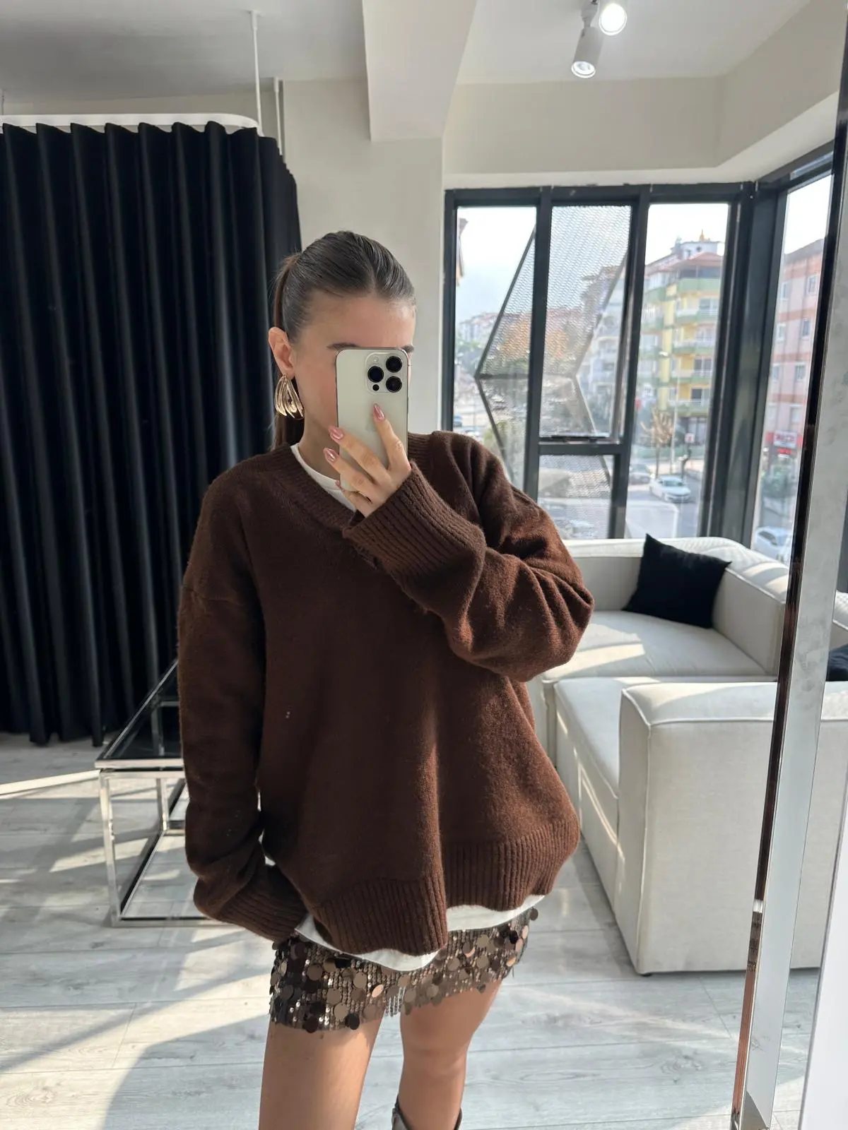 KOYU KAHVERENGİ PAYET ETEK