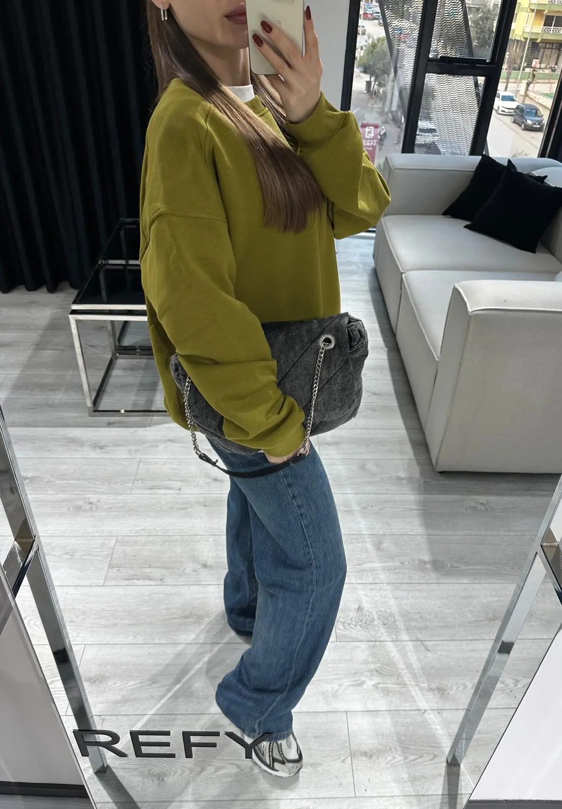 YAĞ YEŞİLİ ŞARDONLU SWEATSHİRT