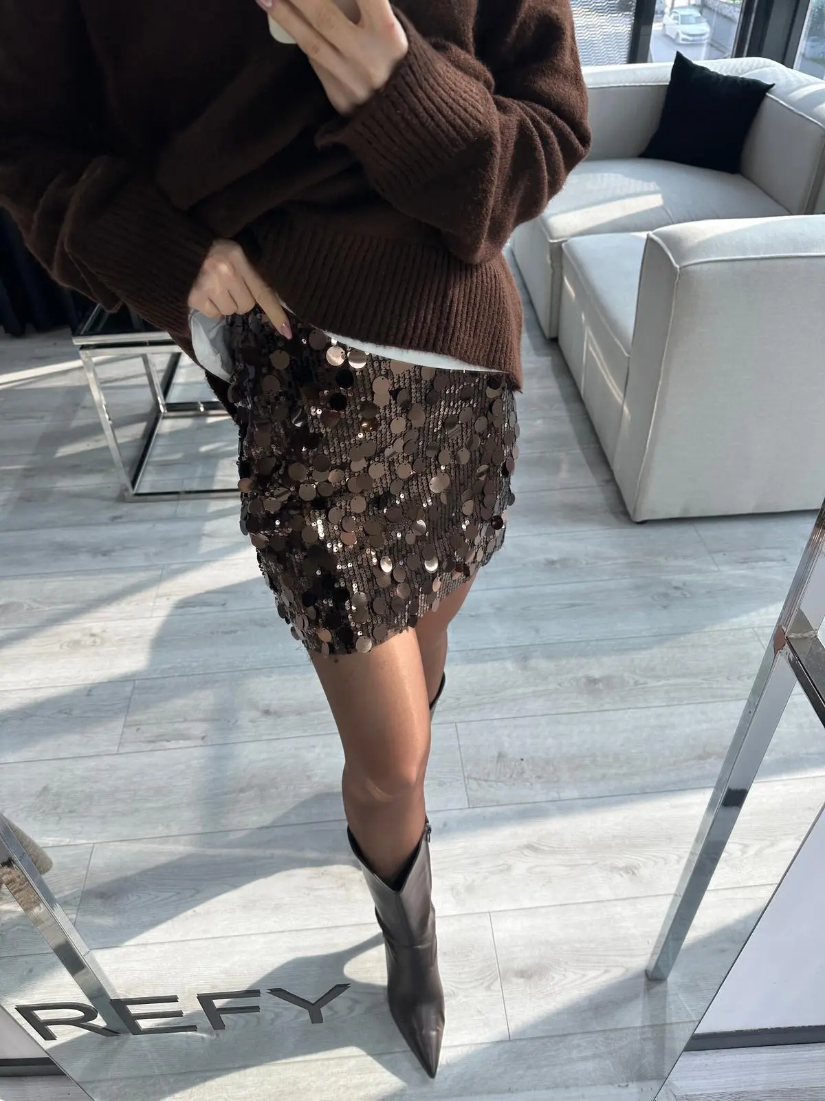 KOYU KAHVERENGİ PAYET ETEK