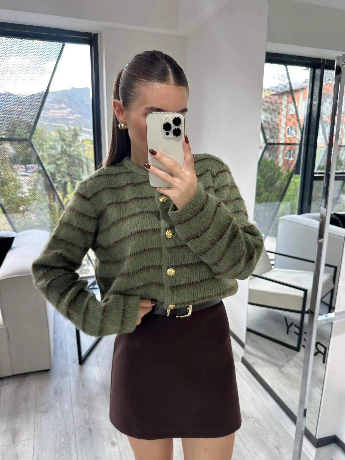 HAKİ ÇİZGİLİ GOLD DÜĞME HIRKA