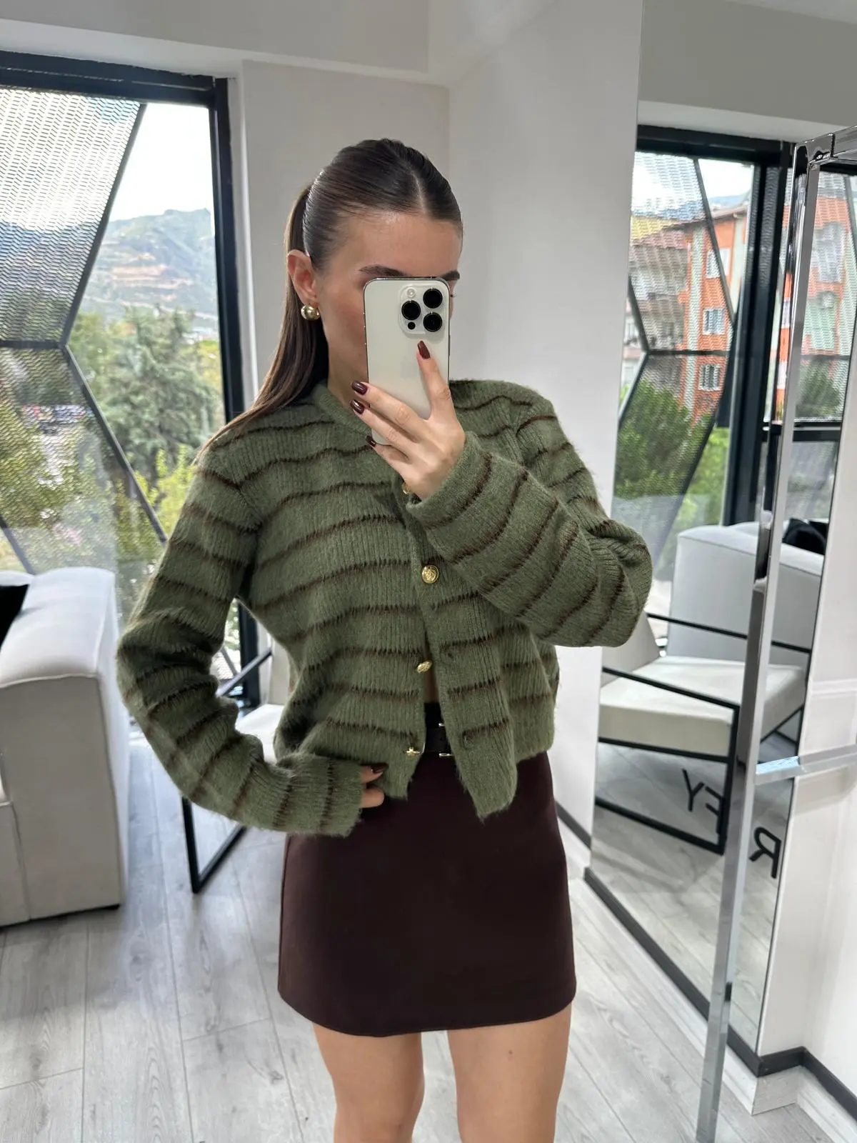 HAKİ ÇİZGİLİ GOLD DÜĞME HIRKA