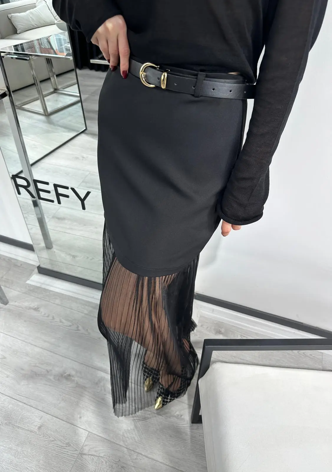 KEMERLİ PİLE TASARIM KUMAŞ ETEK