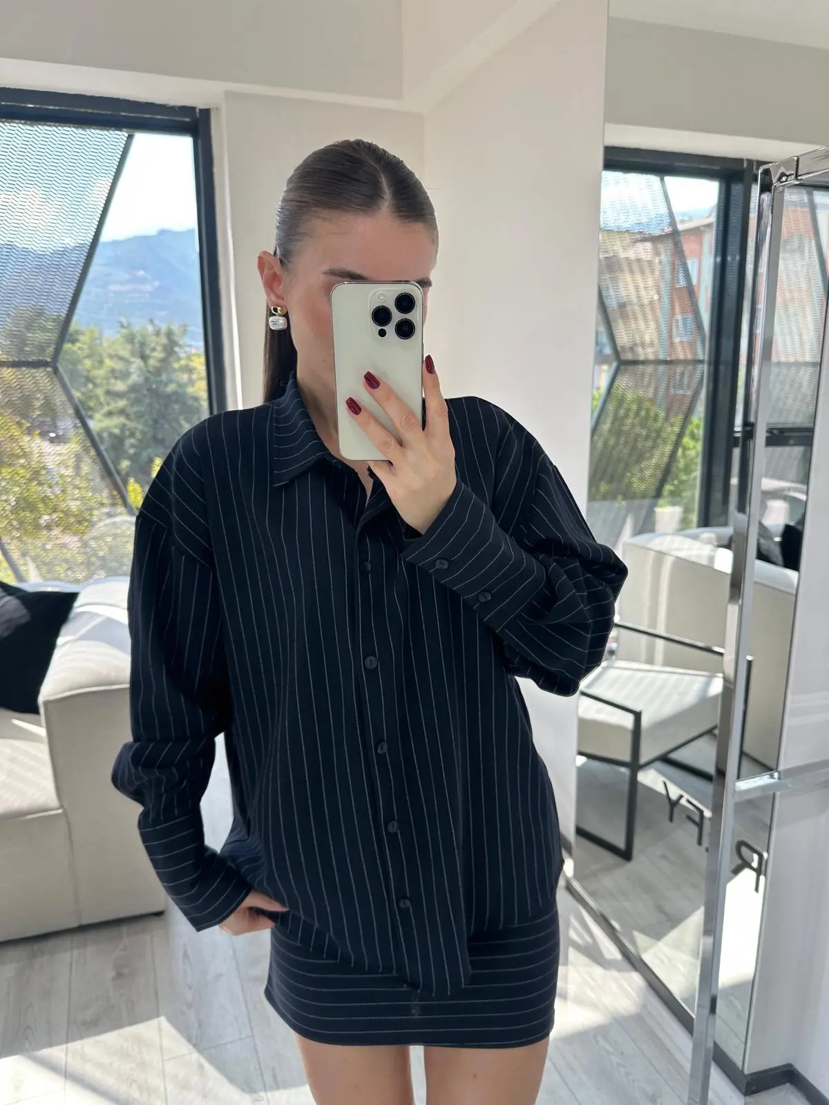 DRAPELİ ETEK GÖMLEK LACİVERT TAKIM