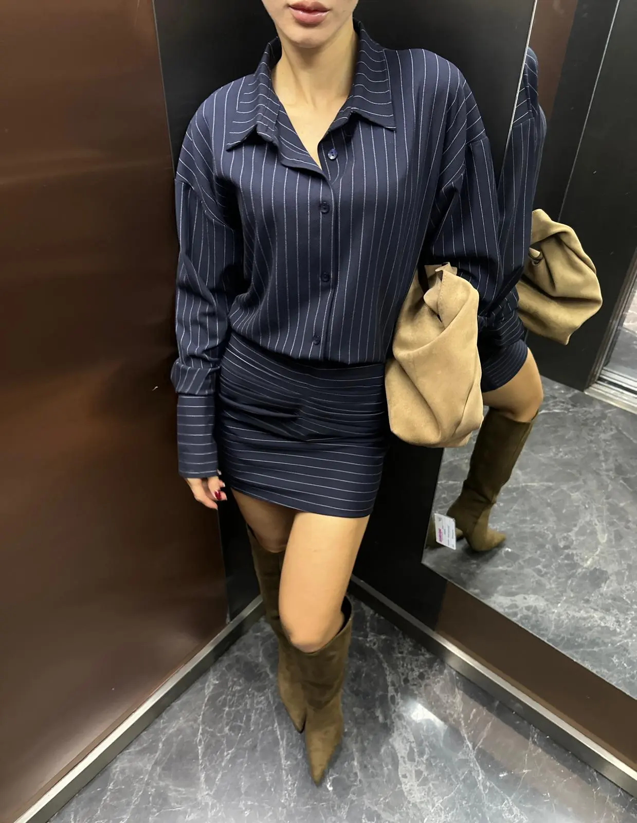 DRAPELİ ETEK GÖMLEK LACİVERT TAKIM