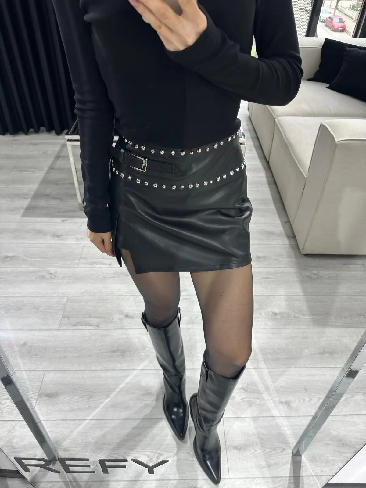 DROPLU DERİ ŞORT ETEK