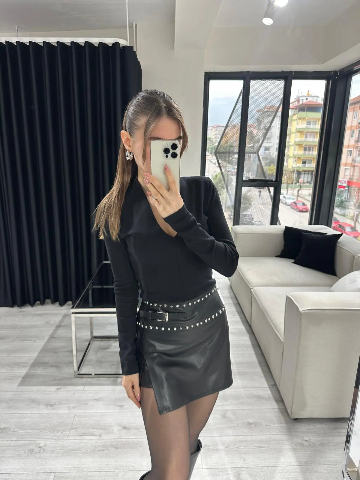 DROPLU DERİ ŞORT ETEK