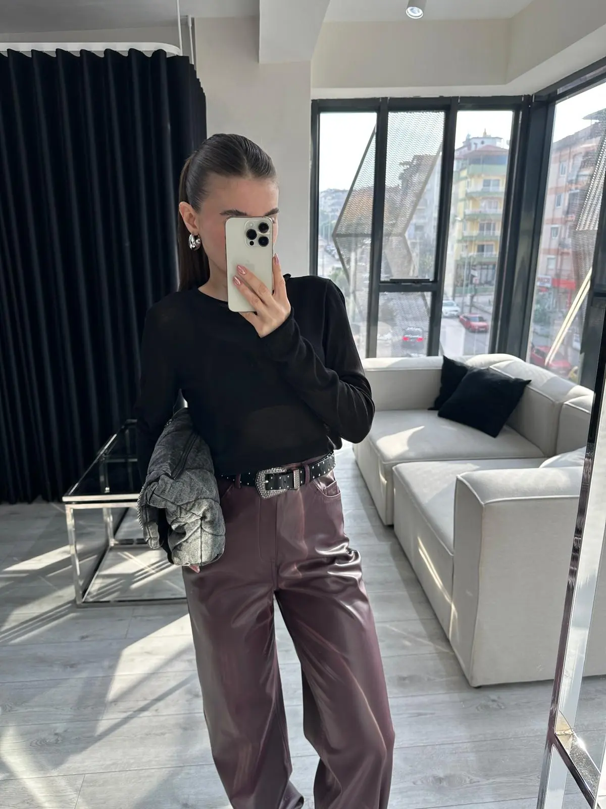 MÜRDÜM DERİ PALAZZO PANTOLON