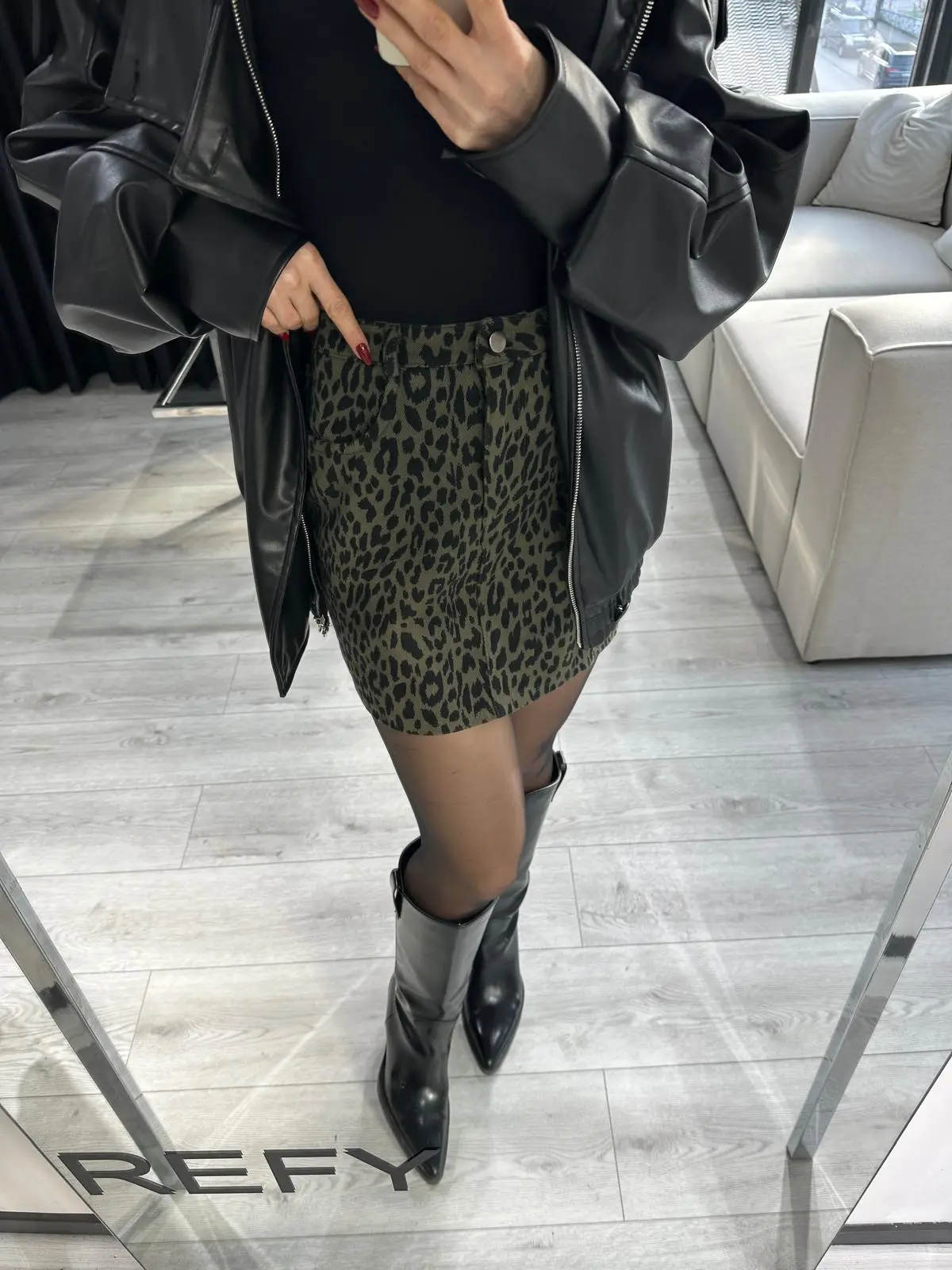 LEOPAR DESEN DENİM  MİNİ ETEK