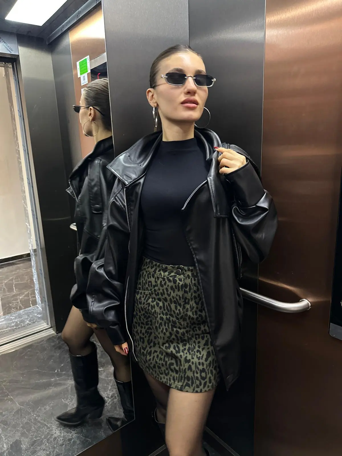 LEOPAR DESEN DENİM  MİNİ ETEK