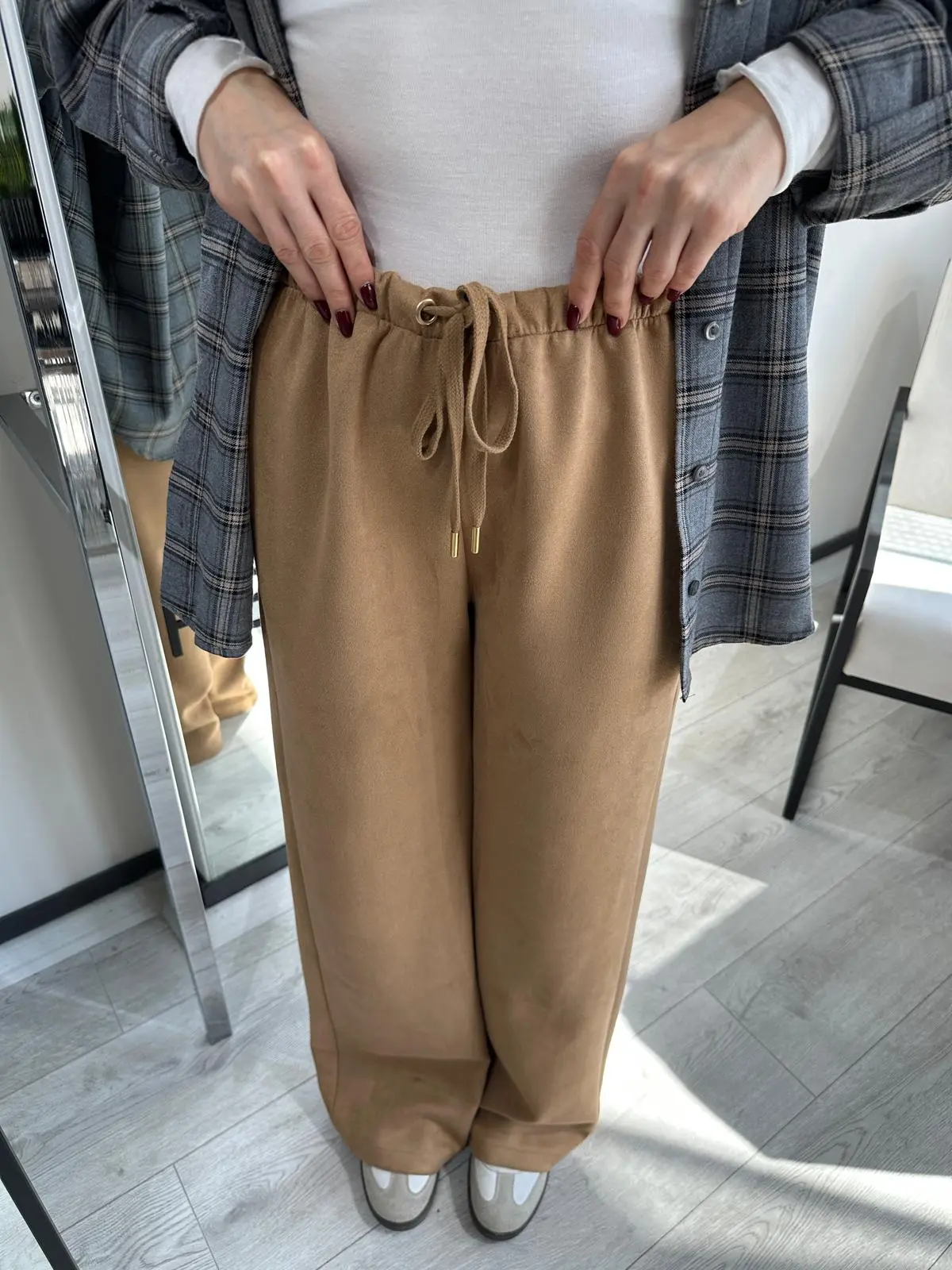 NUBUK CAMEL BELİ BAĞCIKLI PANTOLON