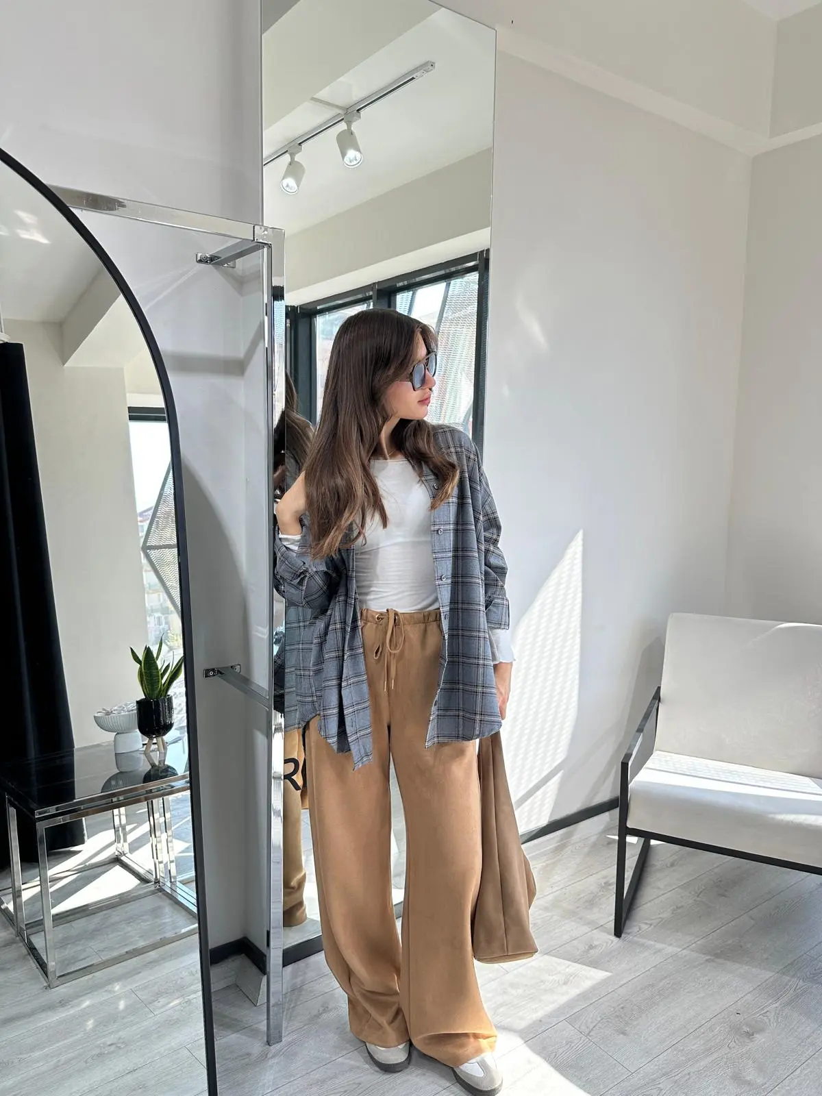 NUBUK CAMEL BELİ BAĞCIKLI PANTOLON