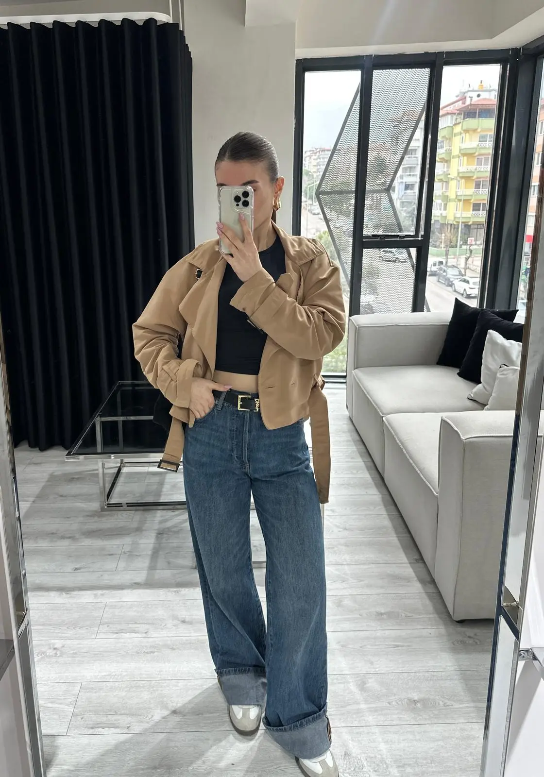 KEMERLİ CAMEL TRENCHCOAT