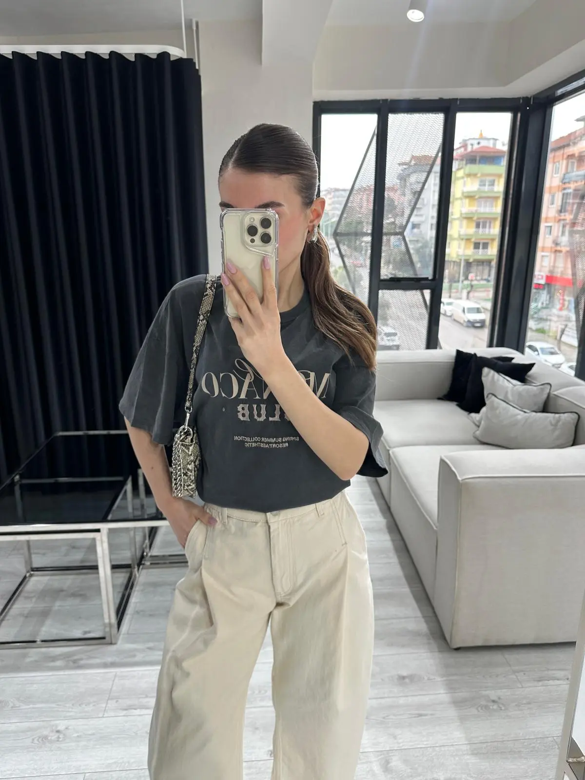 FÜME MONACO YAZILI T-SHİRT