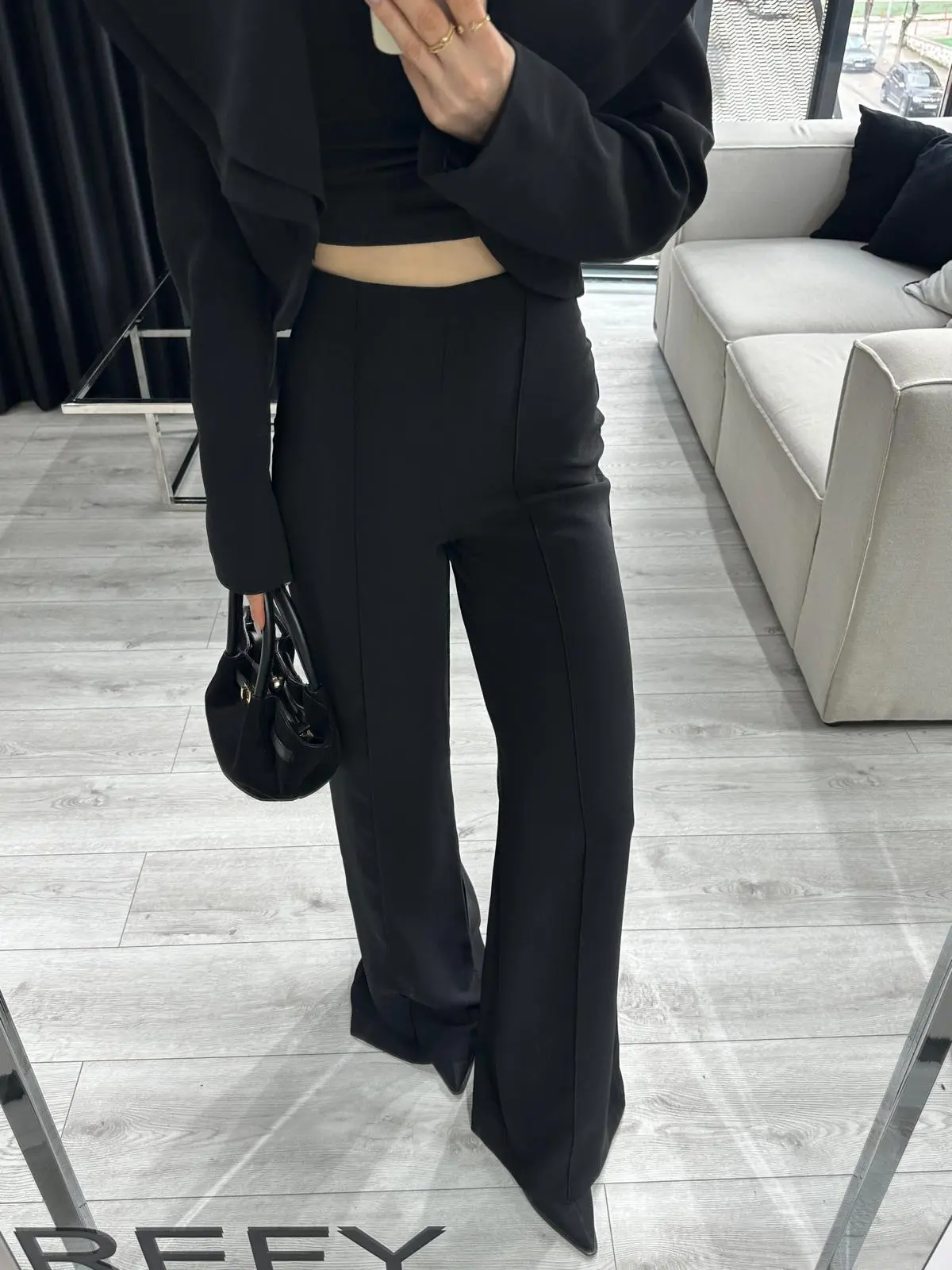 ÇİFT YAKALI CROP CEKET ÇIMALI PALAZZO TAKIM