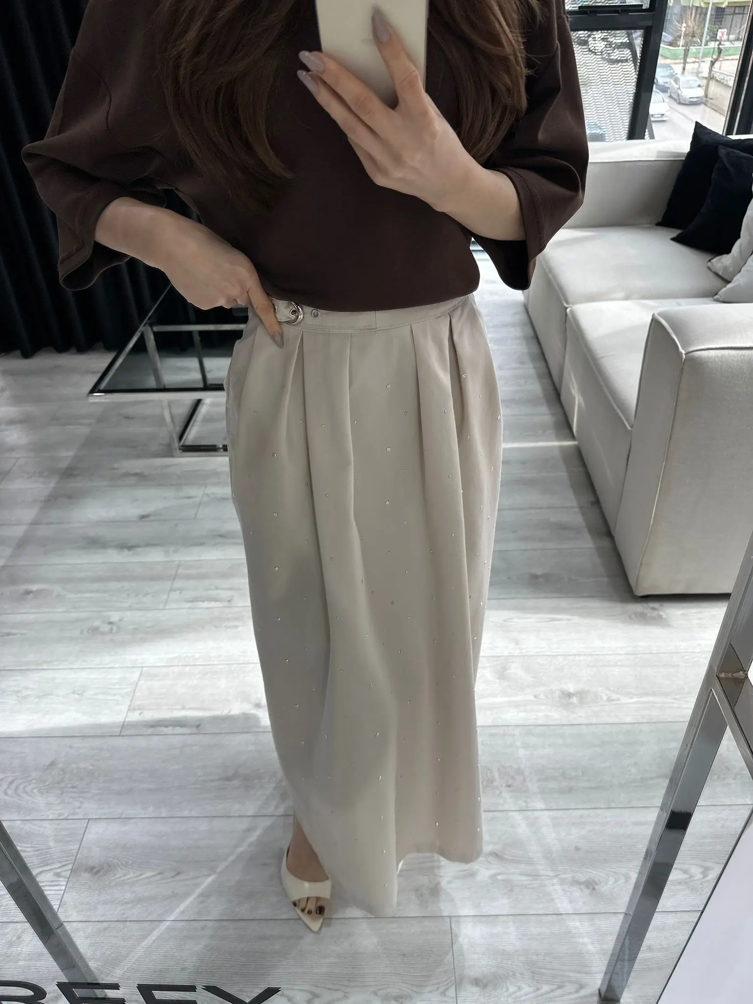 DROP DETAYLI BEJ ETEK