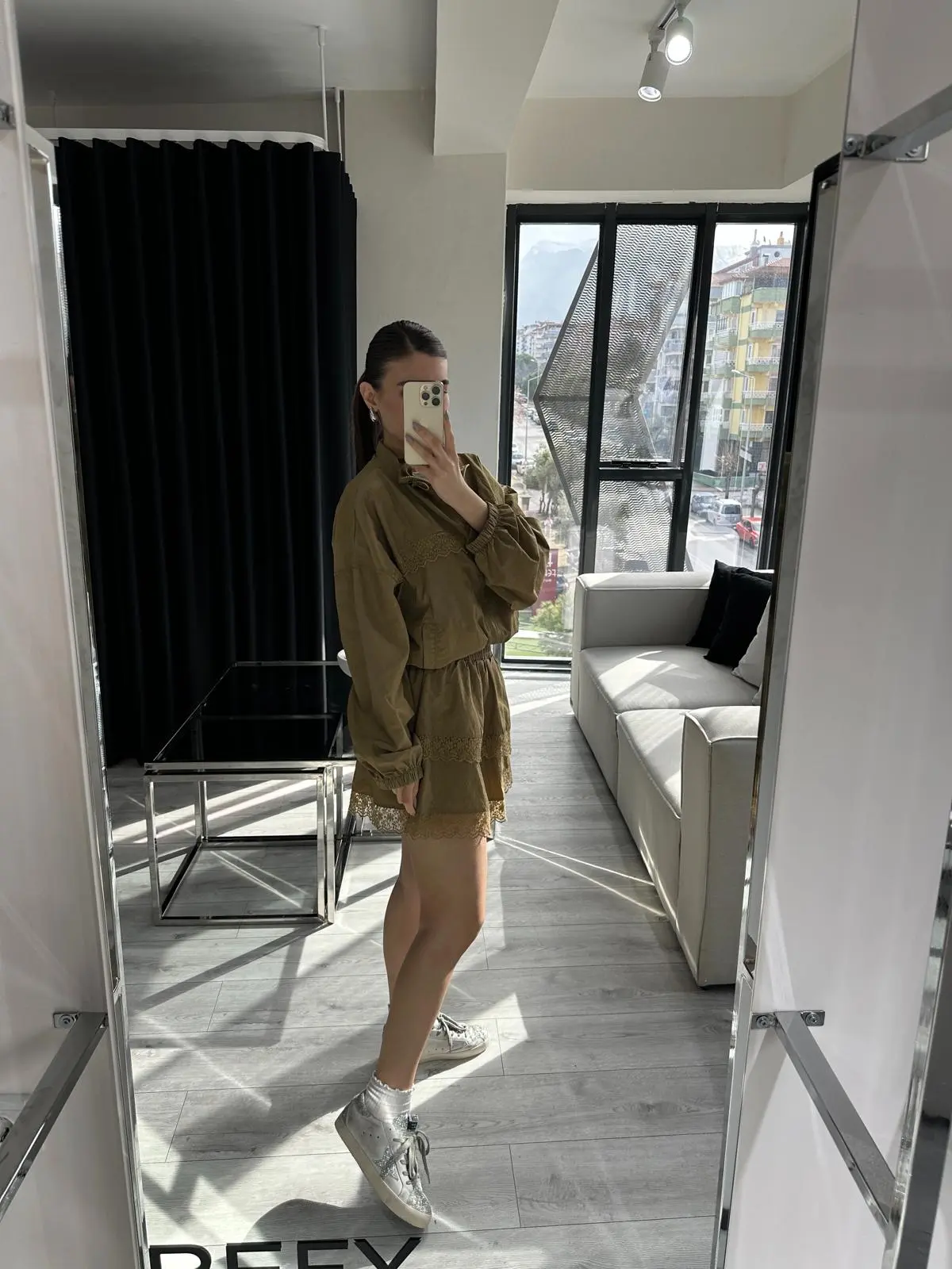 PARAŞÜT DANTEL DETAYLI YAĞ YEŞİLİ TAKIM