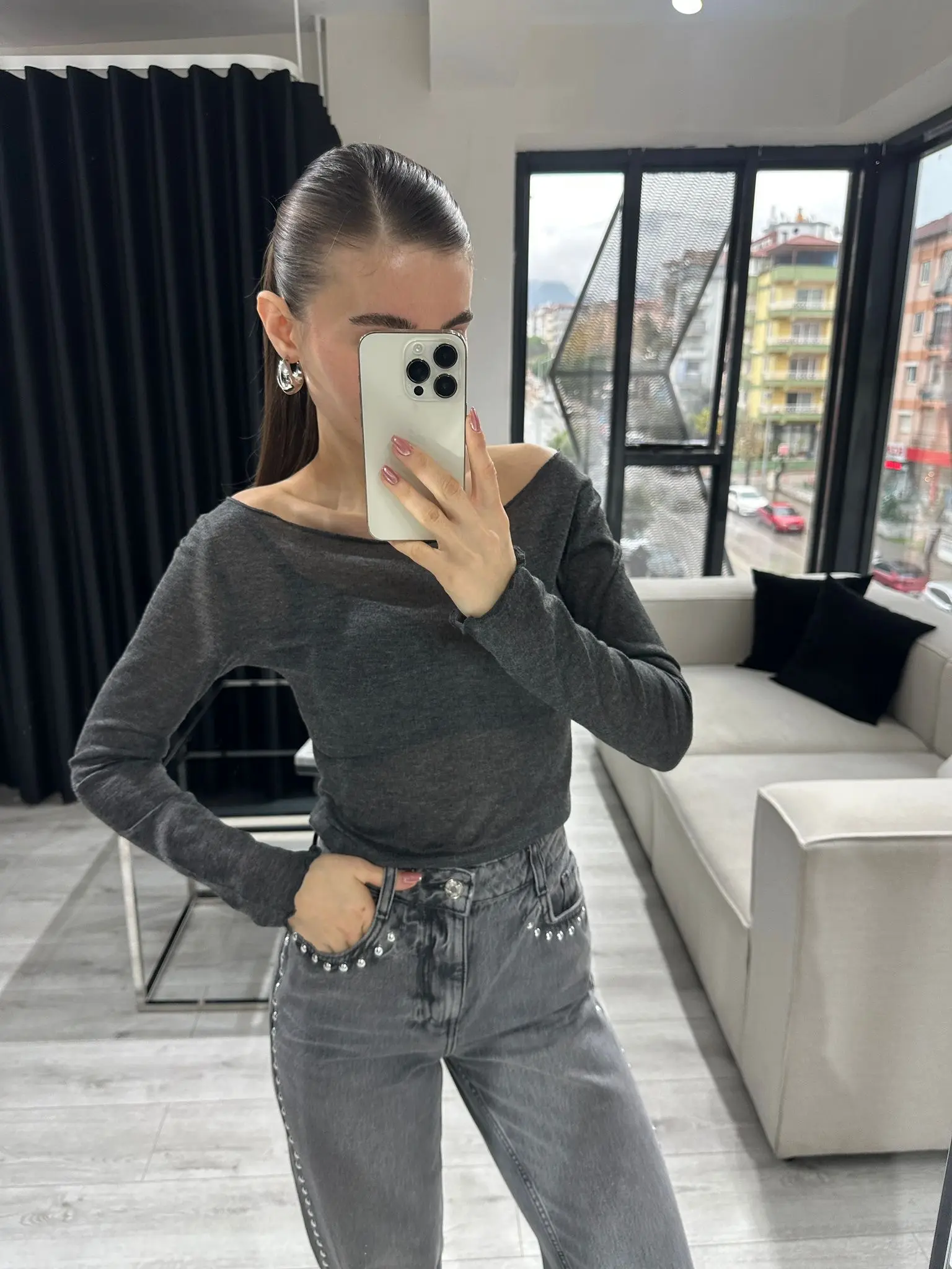 KAYIK YAKA FÜME TRANSPARAN BLUZ