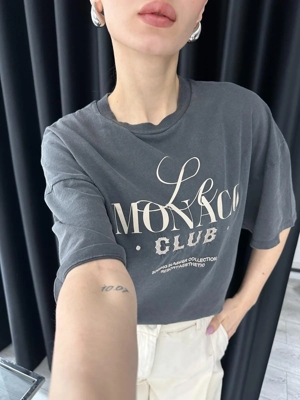 FÜME MONACO YAZILI T-SHİRT