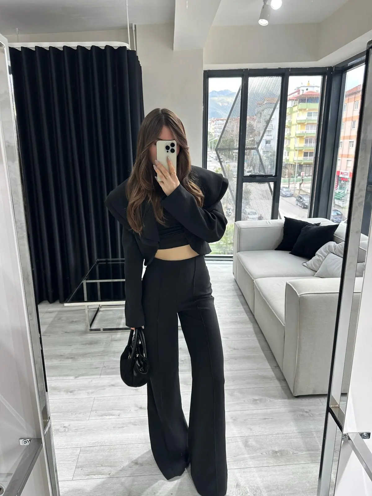 ÇİFT YAKALI CROP CEKET ÇIMALI PALAZZO TAKIM