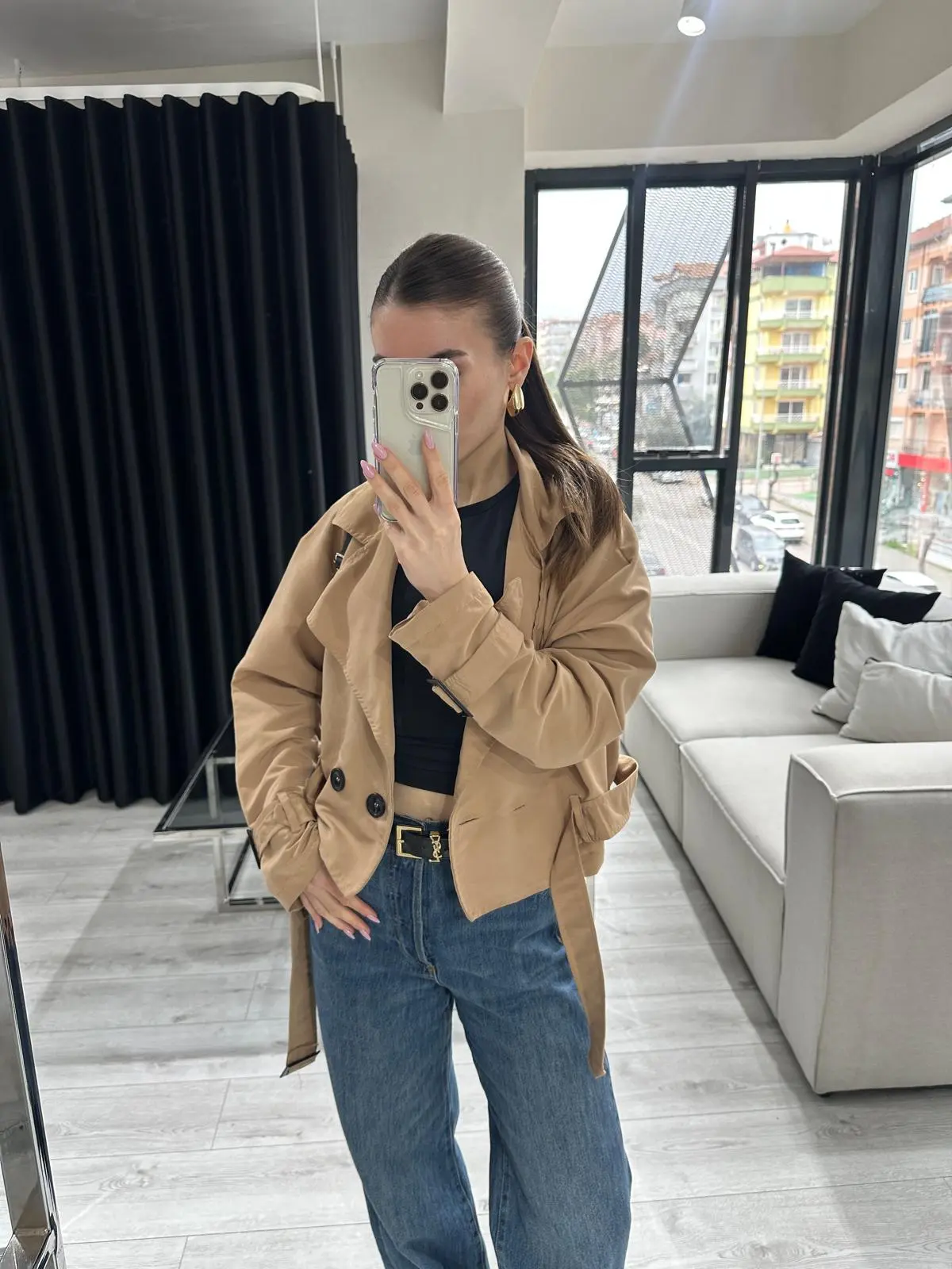 KEMERLİ CAMEL TRENCHCOAT