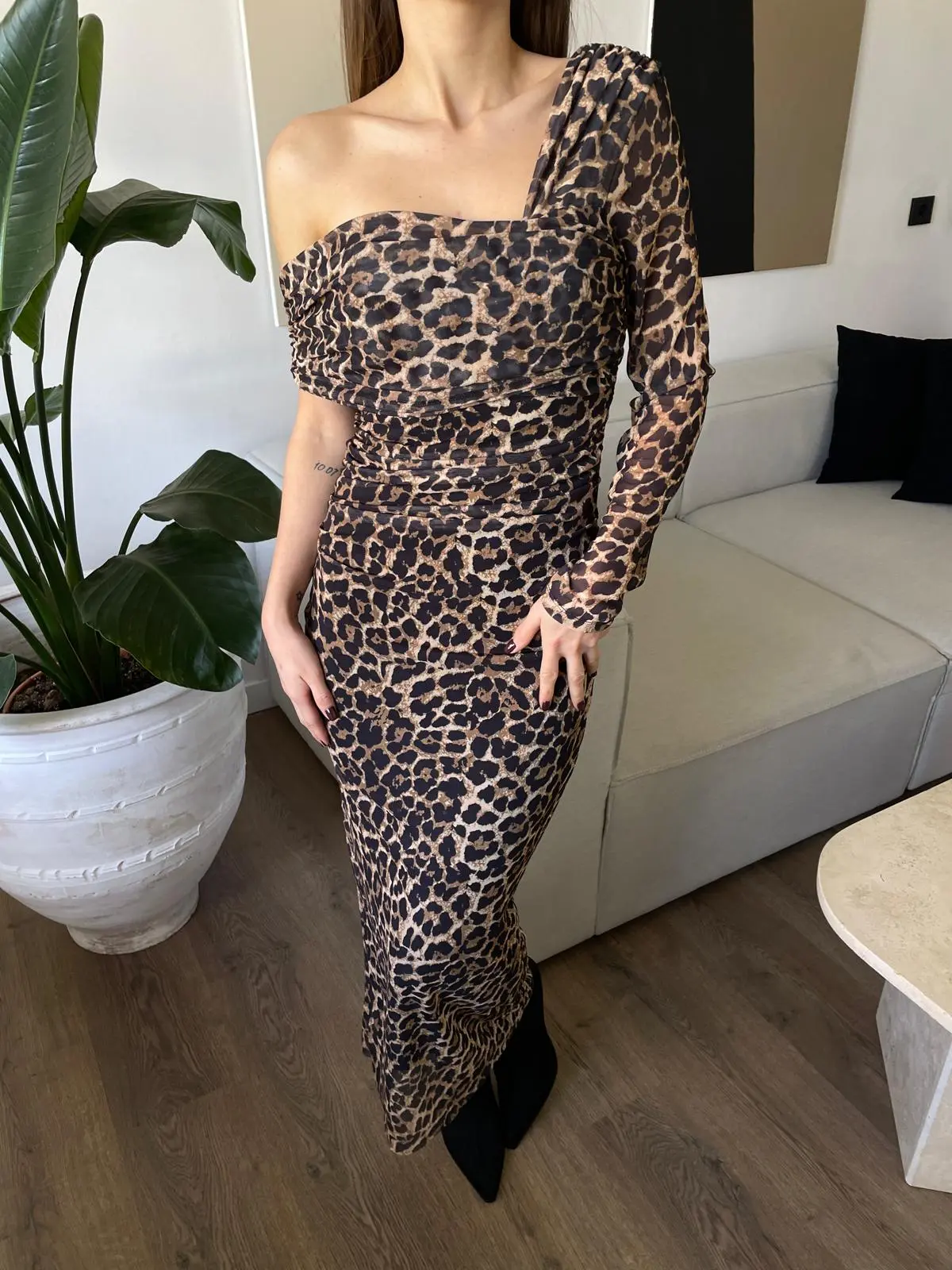 LEOPAR DESEN TÜL ASTARLI ELBİSE