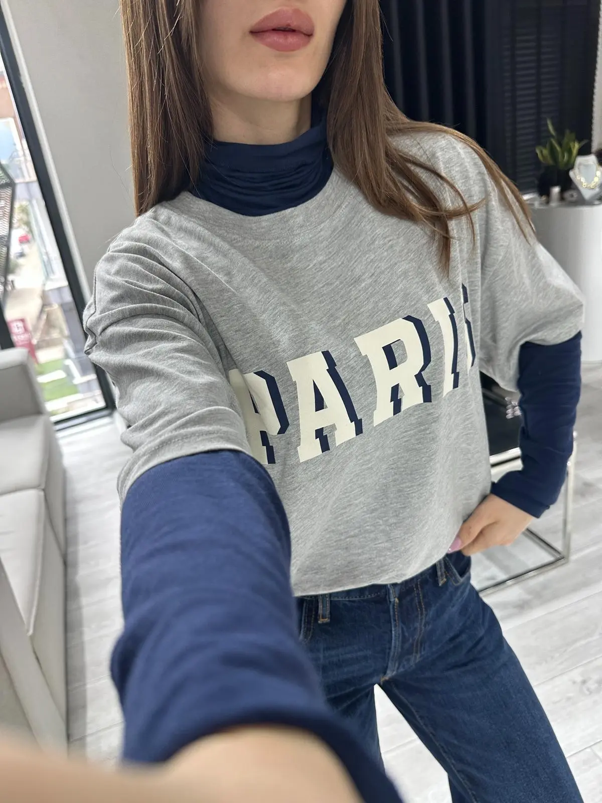 PARİS BASKI GRİ T-SHİRT