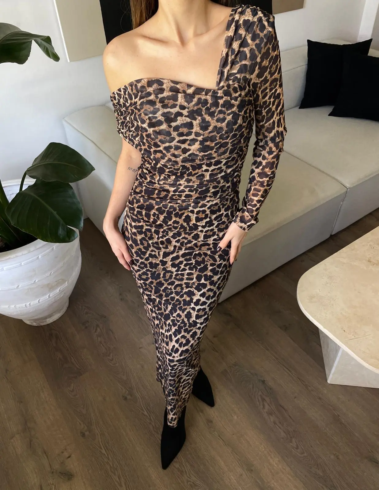 LEOPAR DESEN TÜL ASTARLI ELBİSE