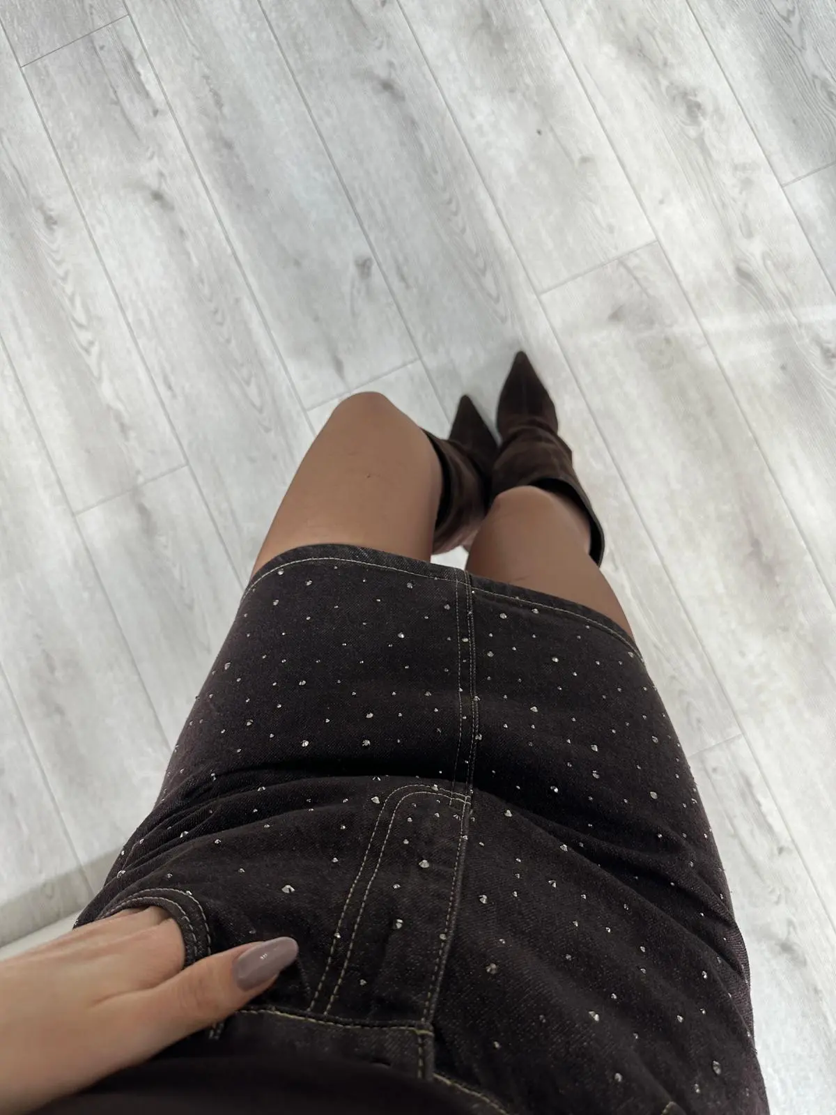 TAŞLI MÜRDÜM DENİM ETEK