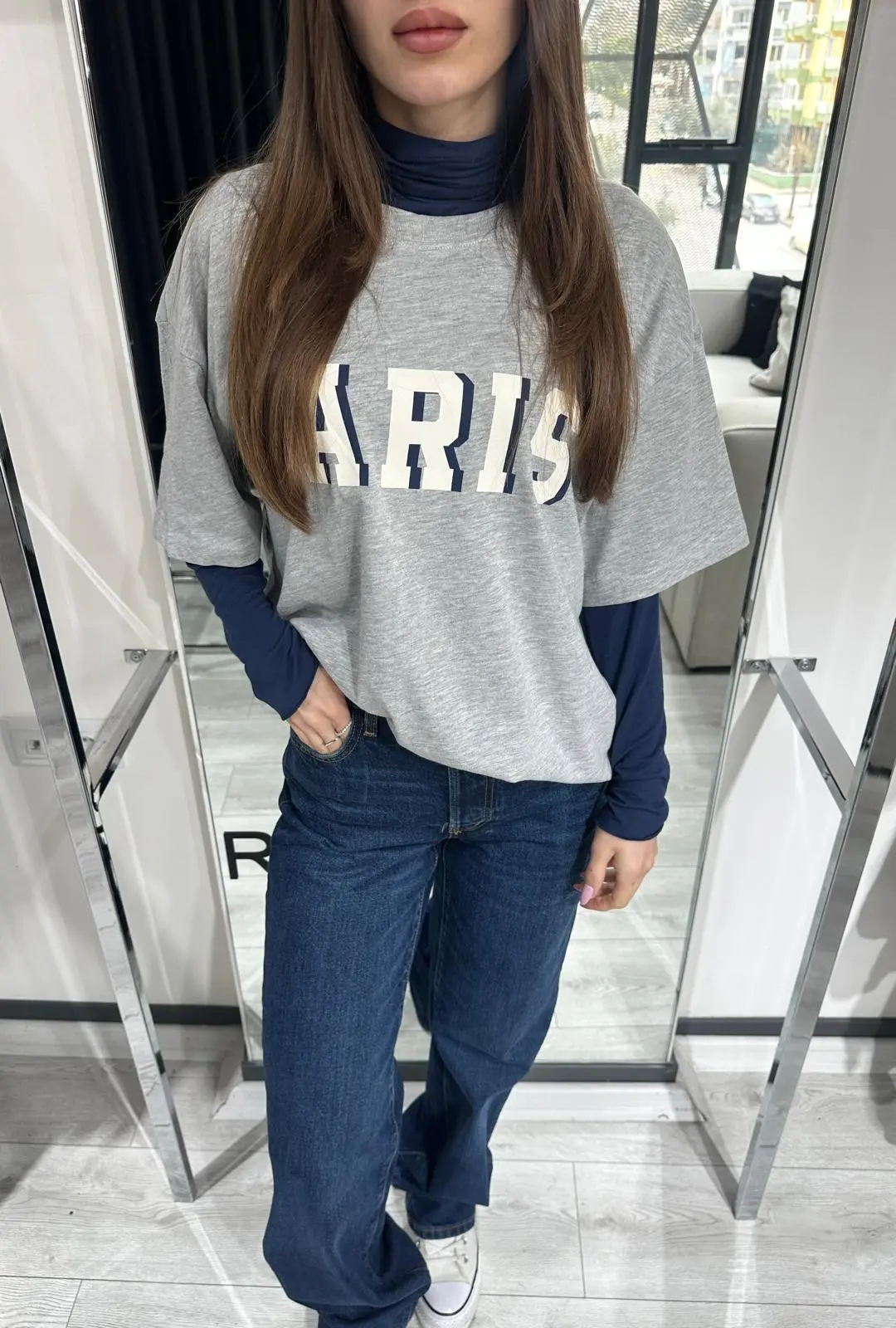 PARİS BASKI GRİ T-SHİRT