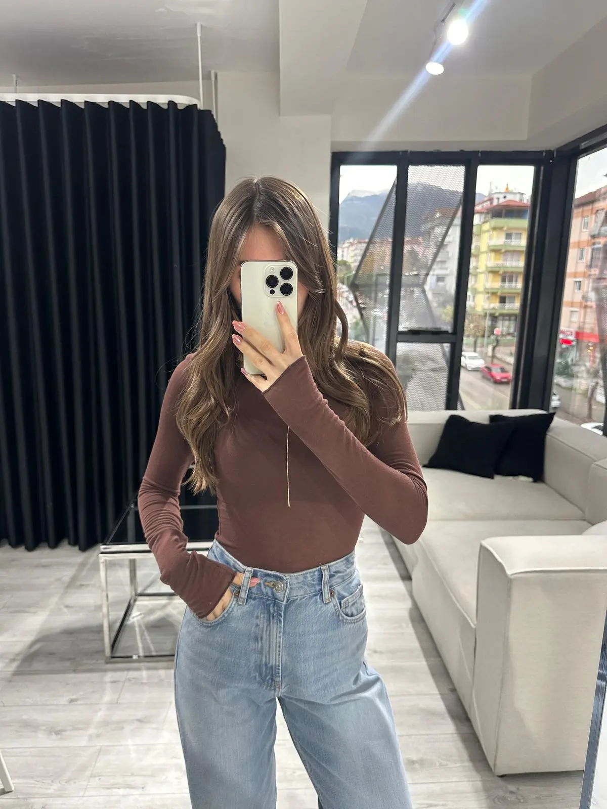 KİREMİT KAYIK YAKA TRANSPARAN BLUZ