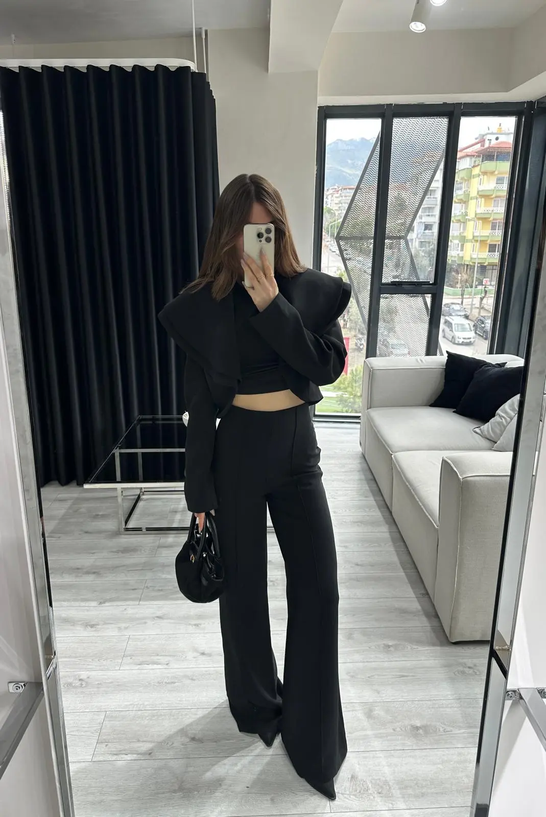 ÇİFT YAKALI CROP CEKET ÇIMALI PALAZZO TAKIM