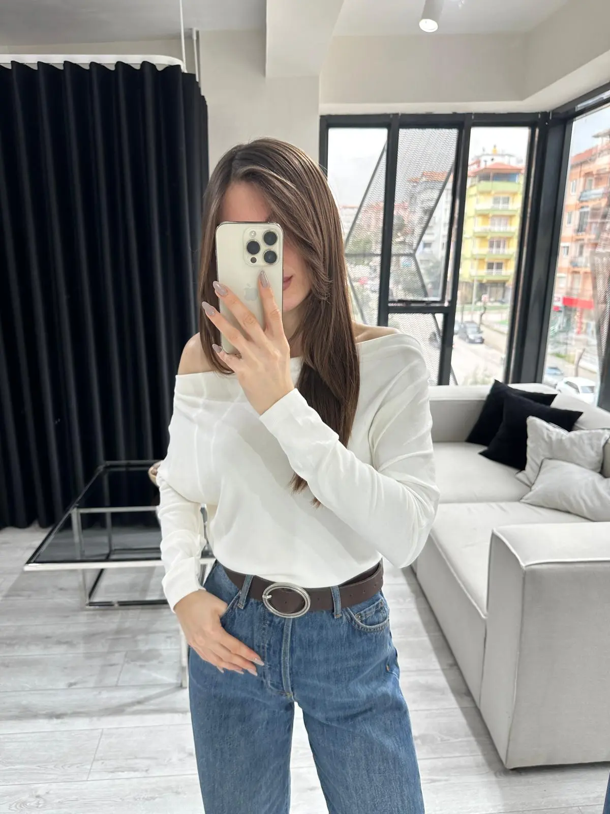 DÜŞÜK OMUZ EKRU BLUZ