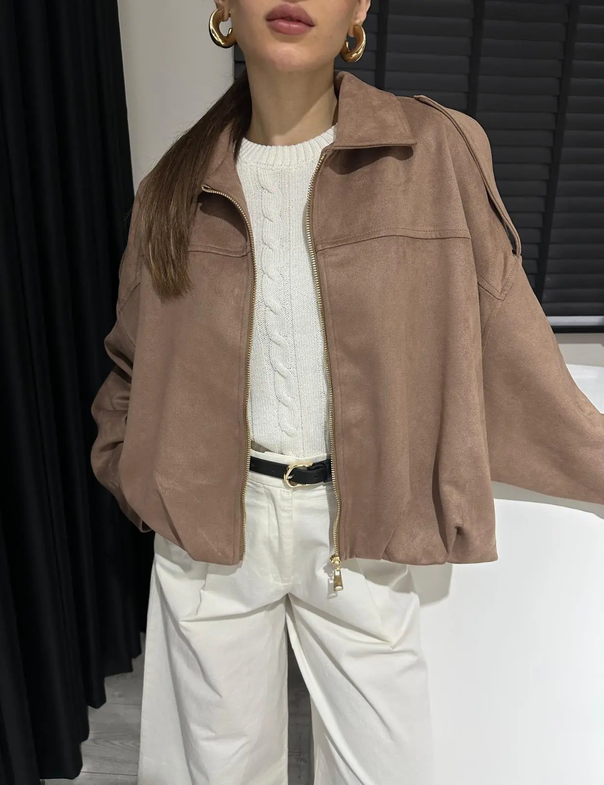 SÜTLÜ KAHVE NUBUK BOMBER CEKET