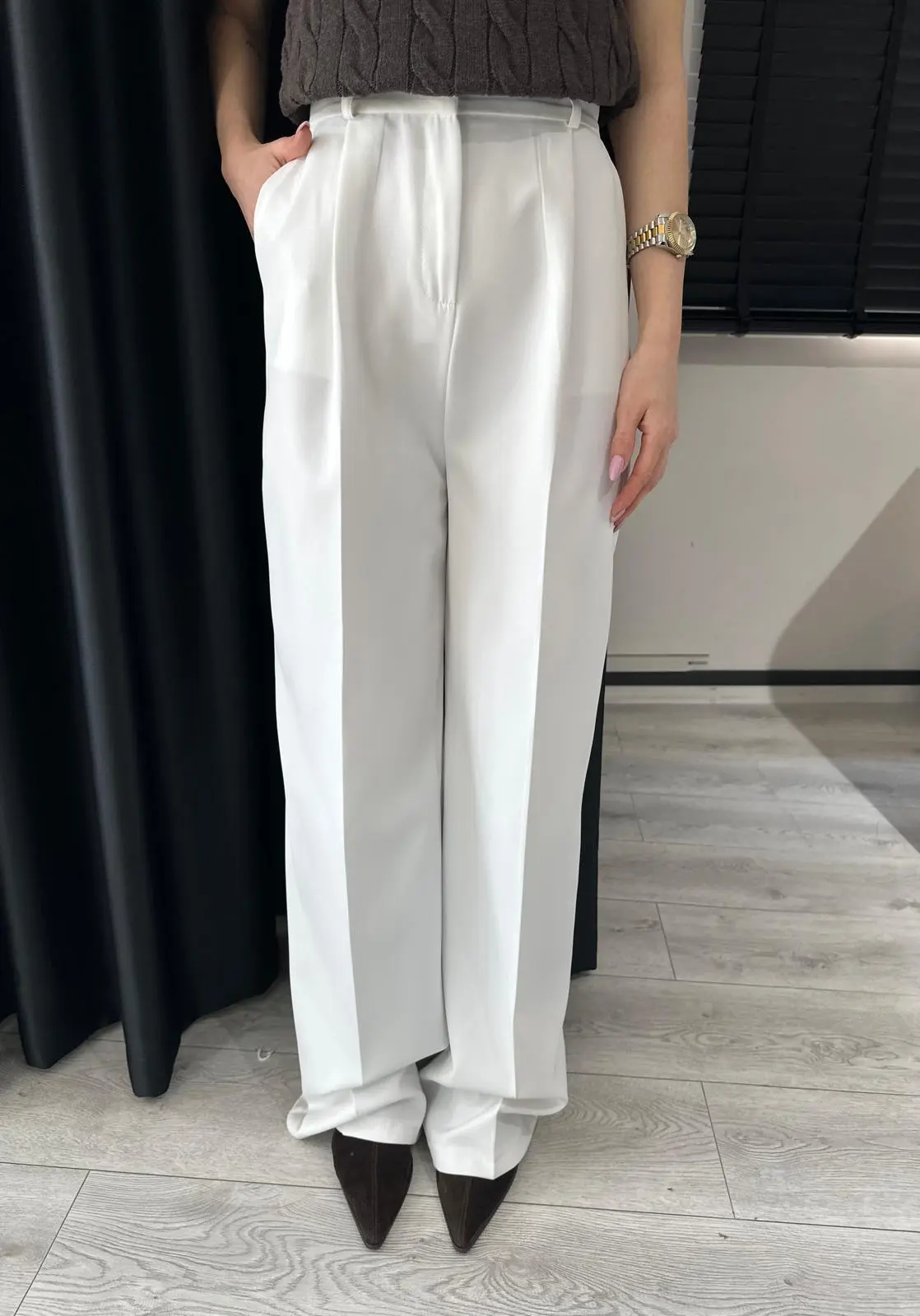 YÜKSEK BEL BEYAZ PALAZZO PANTOLON 