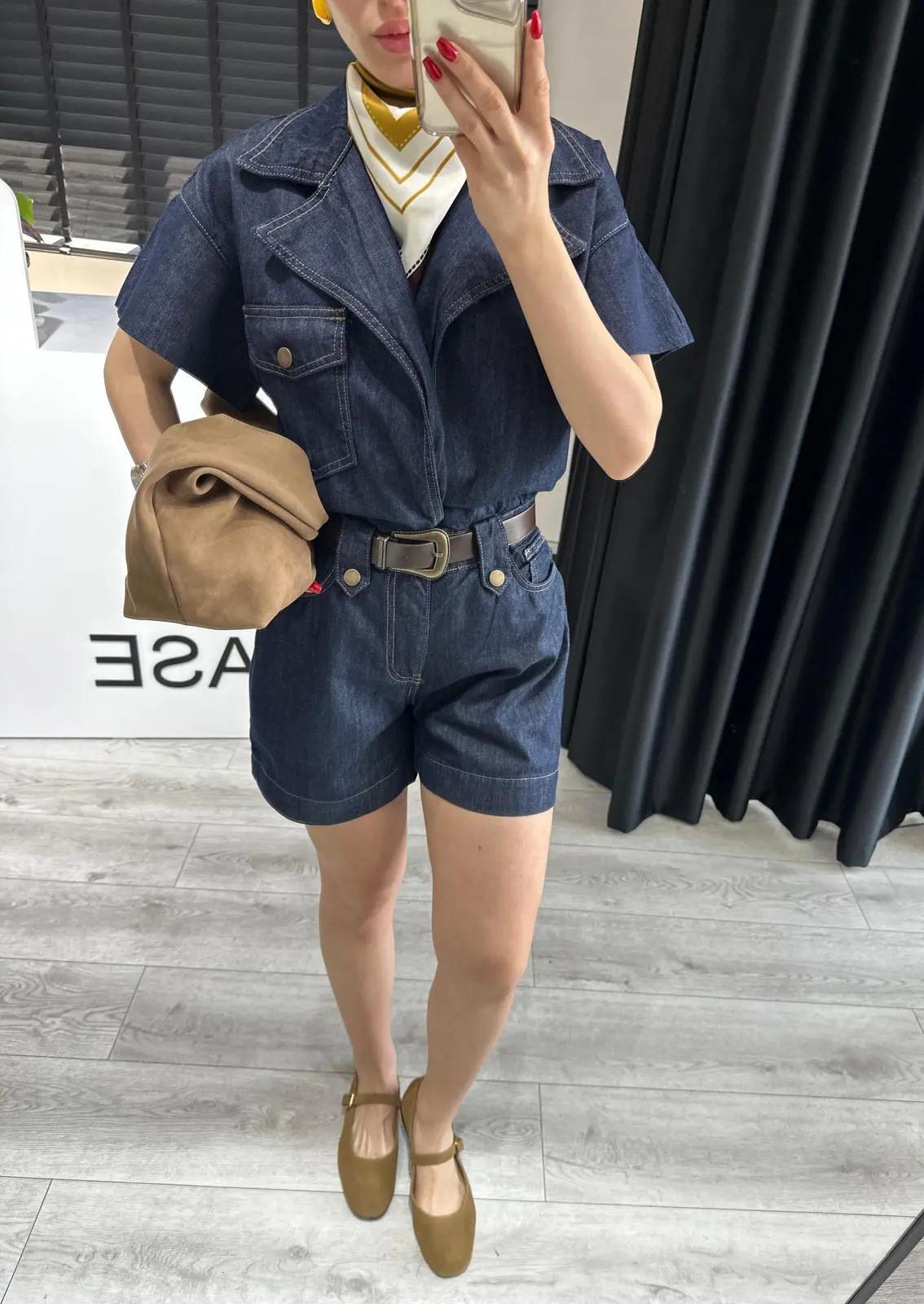 TEK CEPLİ KEMERLİ DENİM TULUM