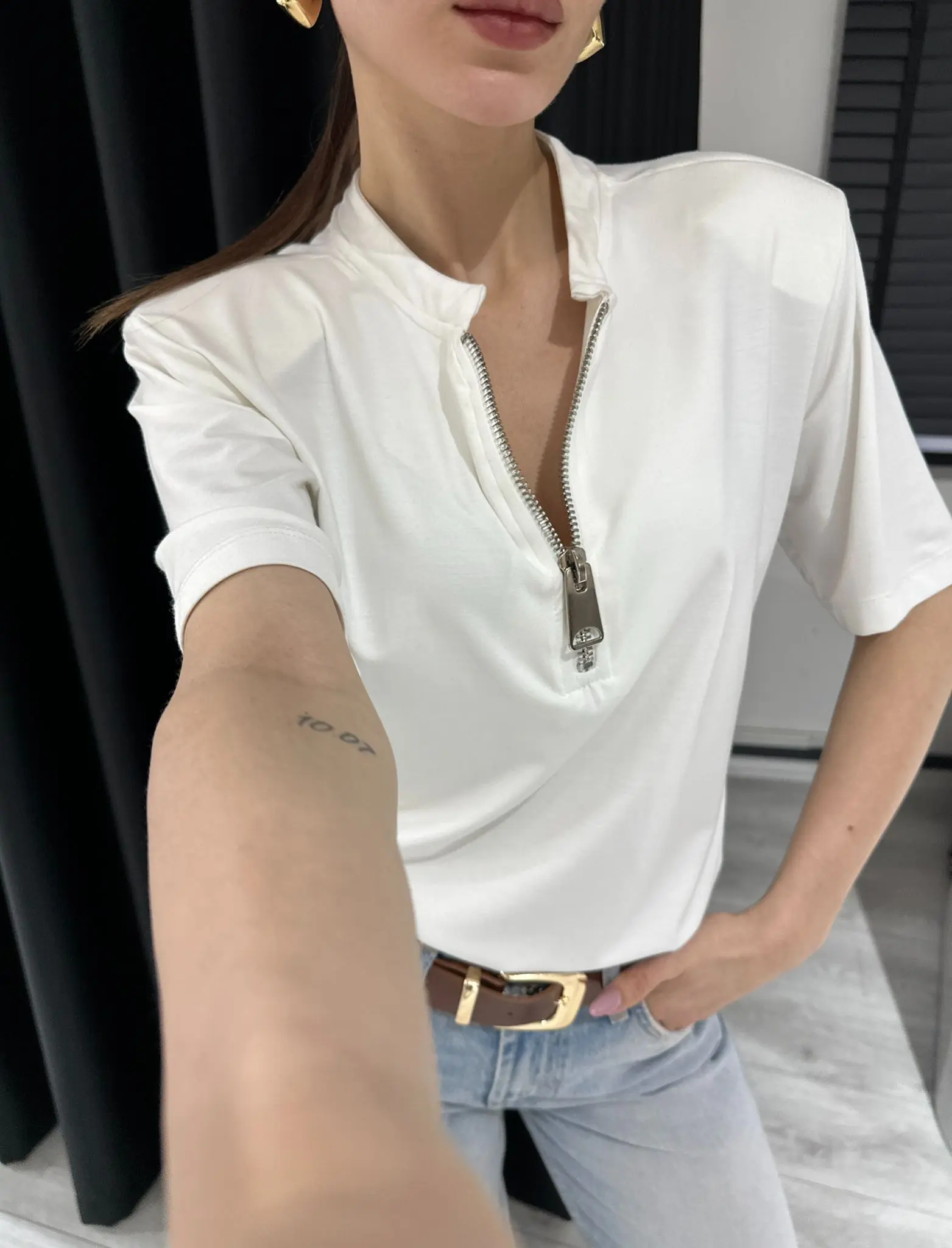 PREMİUM VATKALI FERMUAR DETAY BlUZ