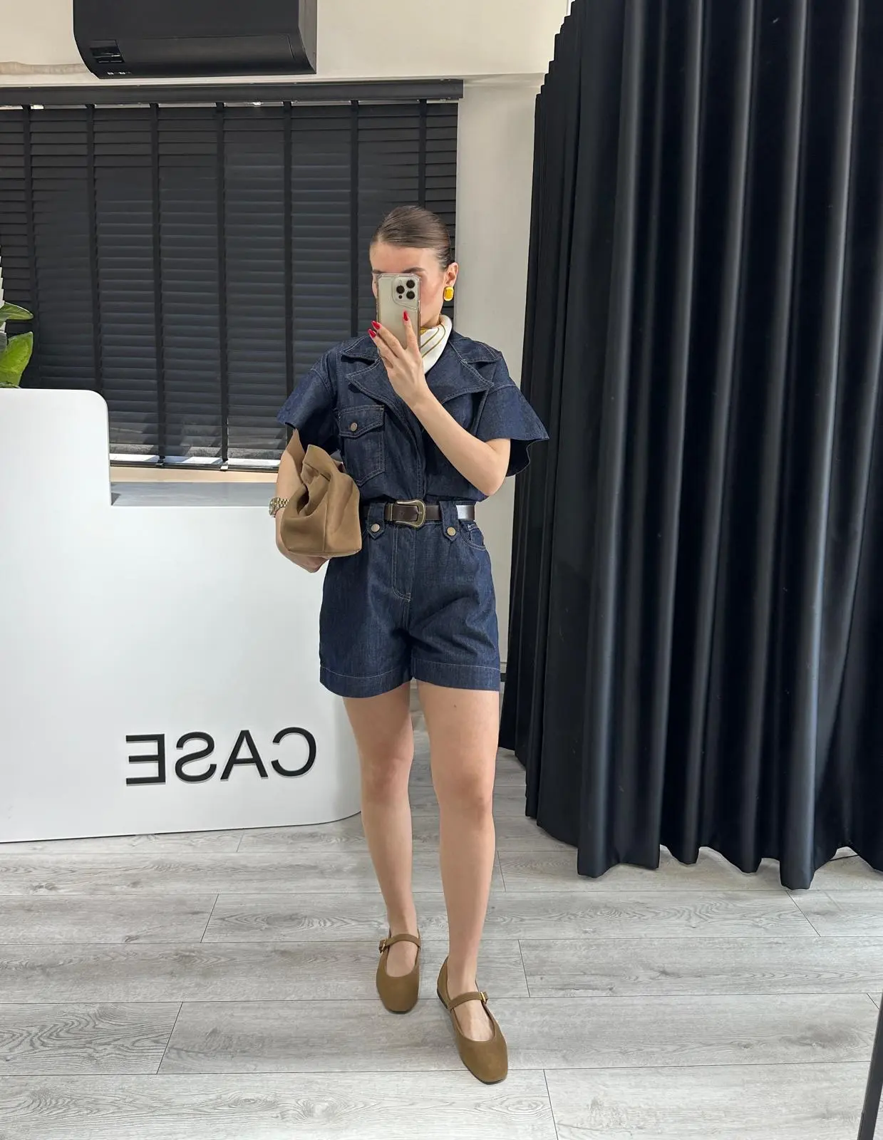 TEK CEPLİ KEMERLİ DENİM TULUM