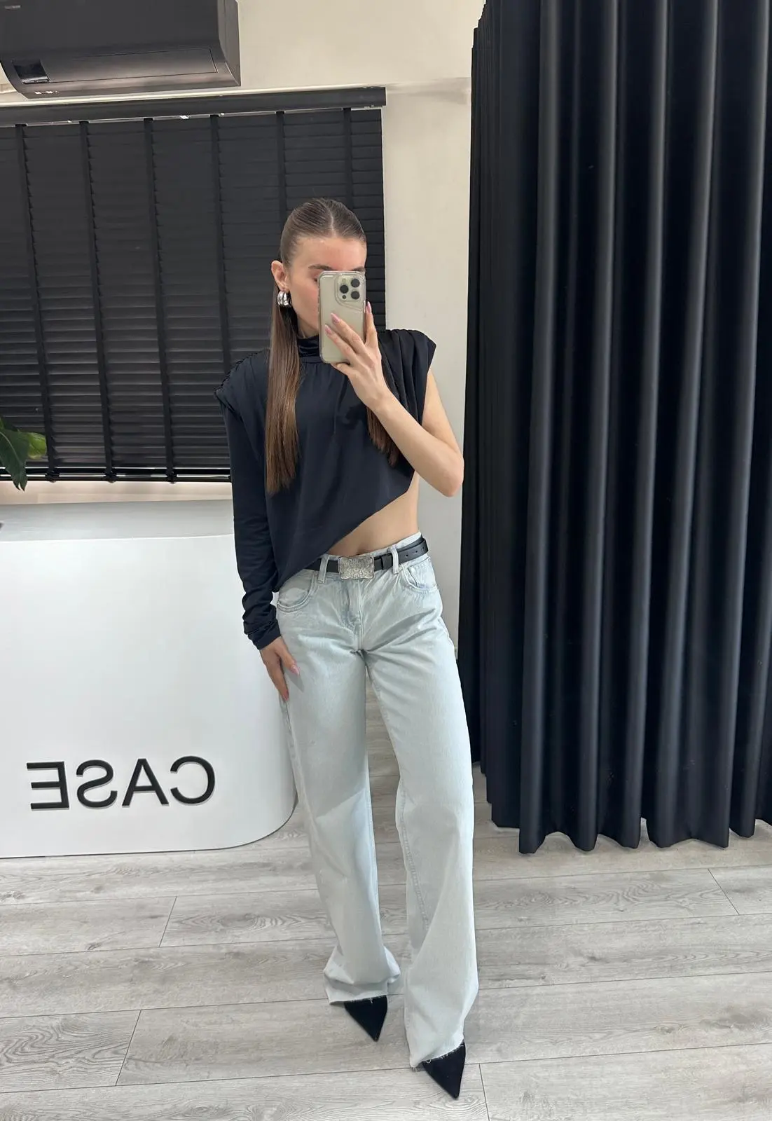 ORTA BEL BUZ MAVİ WİDE LEG JEAN