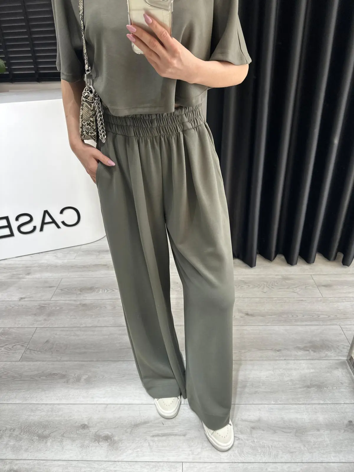 HAKİ BOL PAÇA PANTOLON CROP TAKIM