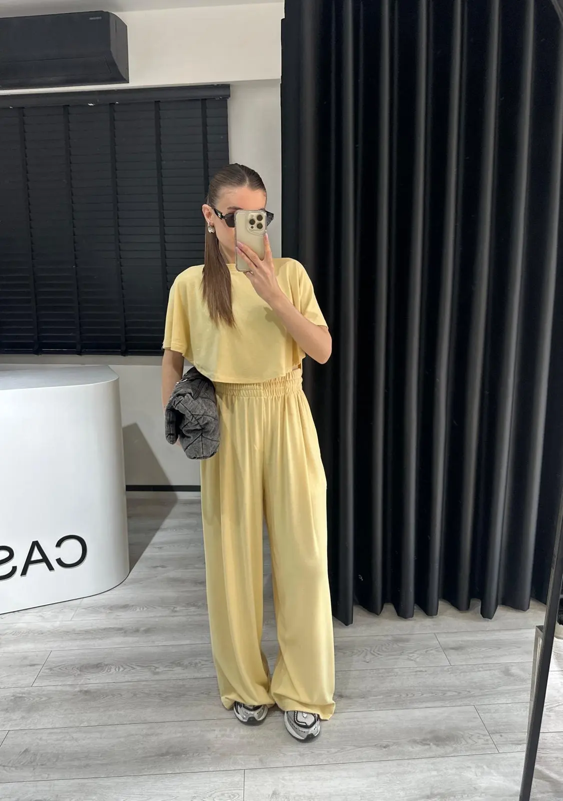 SARI BOL PAÇA PANTOLON CROP TAKIM