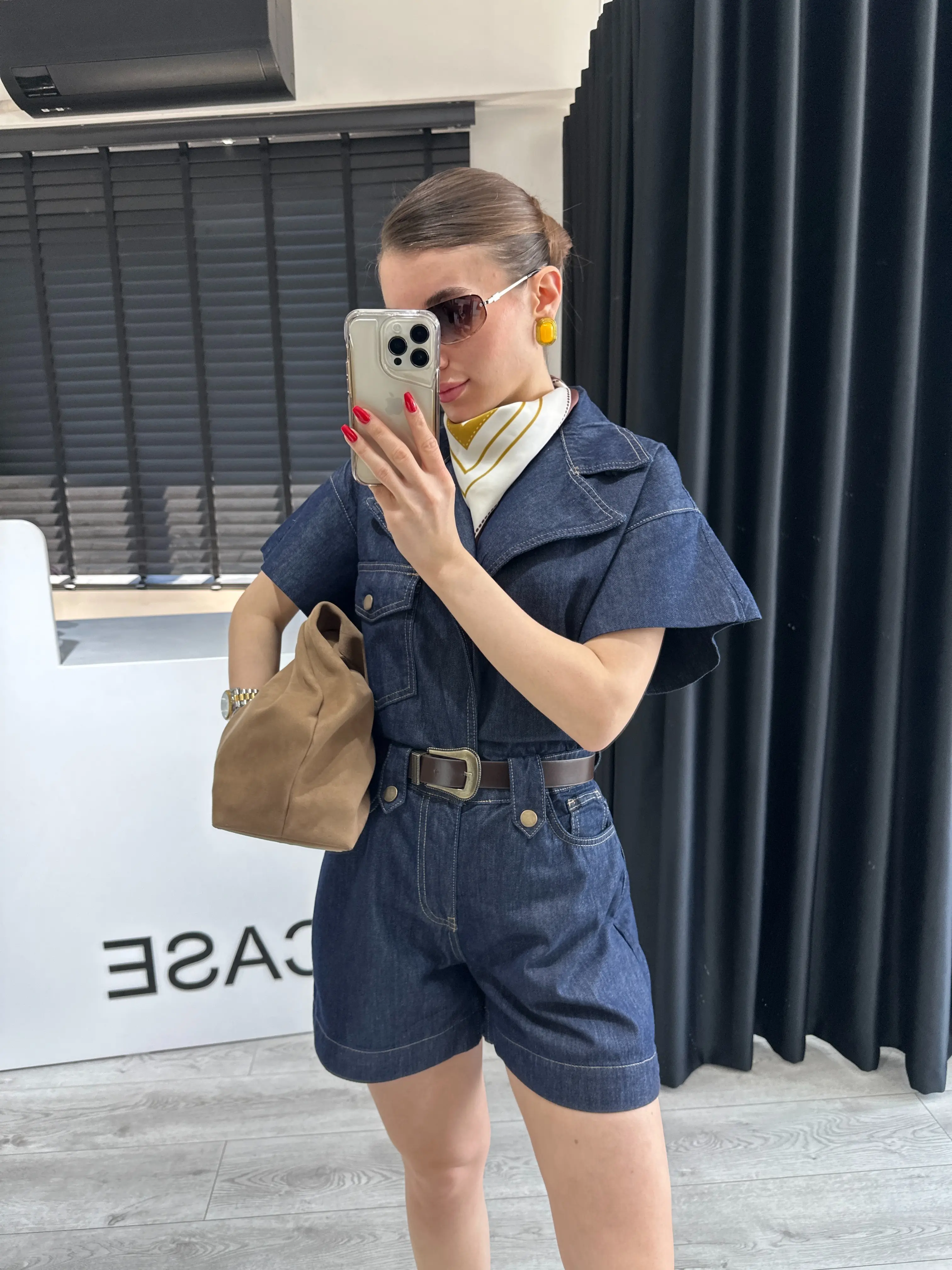 TEK CEPLİ KEMERLİ DENİM TULUM