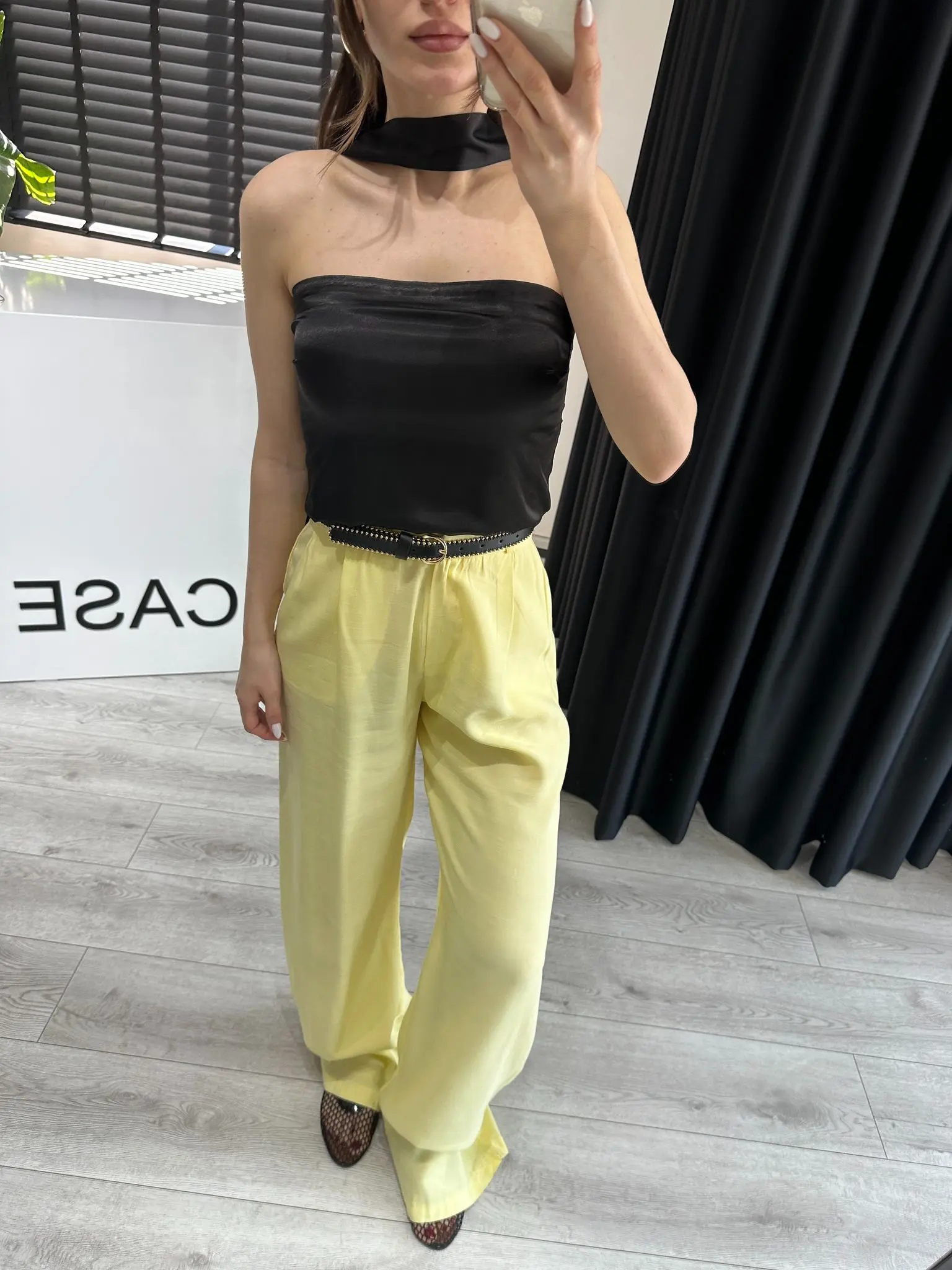 FULARLI SATEN STRAPLEZ BLUZ