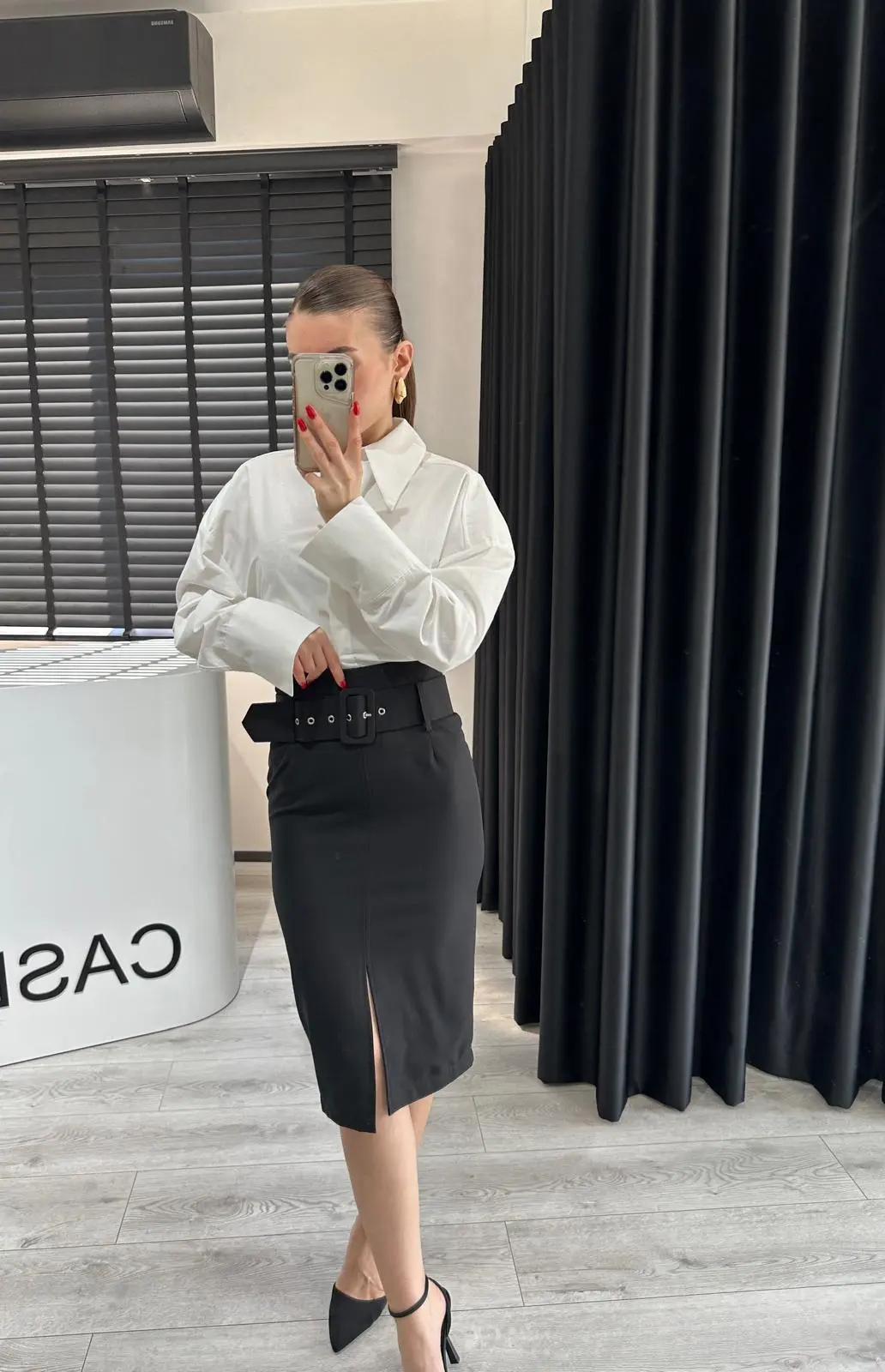 KEMERLİ DİZ ALTI KALEM ETEK