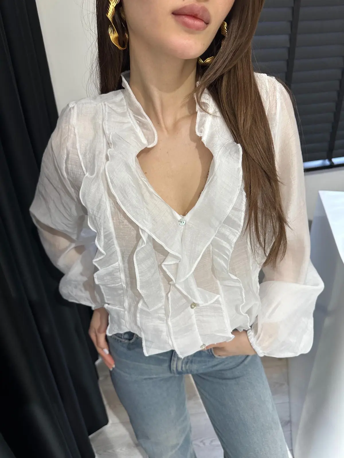 BEYAZ FIRFIRLI BOHEM BLUZ