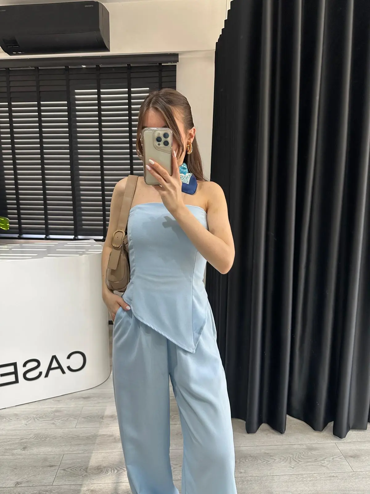 ASİMETRİK STRAPLEZ BLUZ PANTOLON TAKIM